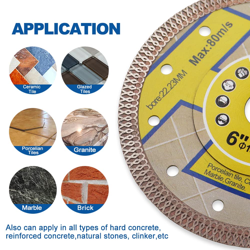5-Pack 6 Inch Diamond Saw Blades for Tile, Porcelain, Ceramic, Granite & Marble - Dry or Wet Cutting Turbo X Mesh Circular Saw Blades | Perfect for Home Renovation, DIY Projects & Professional Construction Work