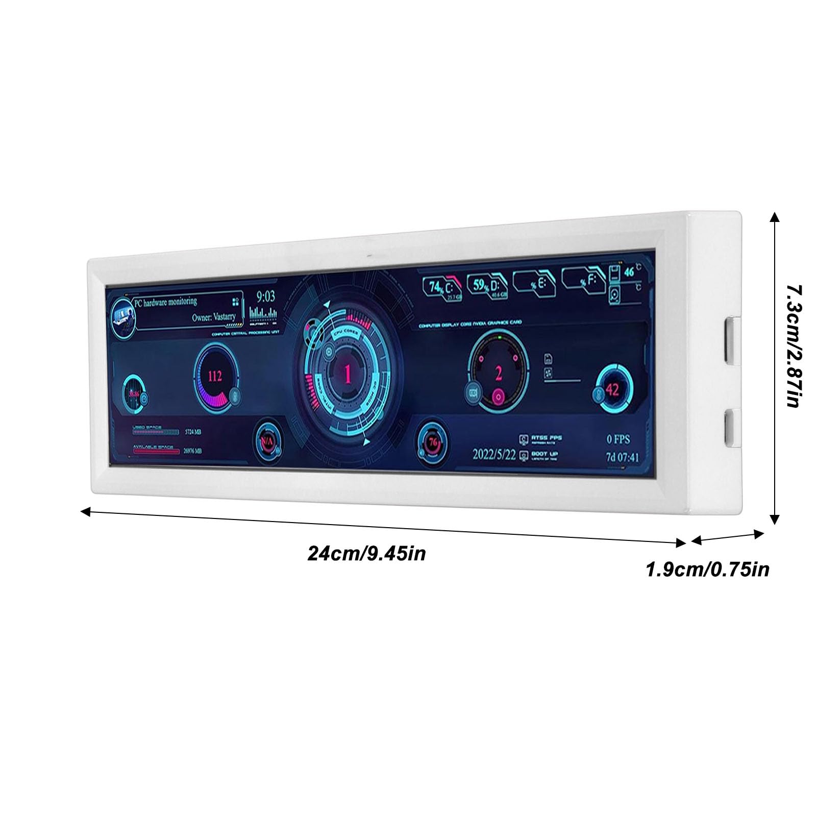 CIGIGLOW 8.8 Inch PC Temperature Monitor - HD IPS 1920x480 Display with Mini HDMI/USB - Real-Time CPU GPU RAM FPS HDD Data Screen for Gaming & Workstation (White) - Perfect for Gaming Rigs, Streaming Setups & Office Computers