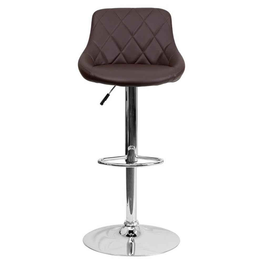 Home Square Adjustable Quilted Bucket Seat Bar Stool Set of 3 - Brown Kitchen Counter Stools for Dining Room, Breakfast Nook & Home Bar