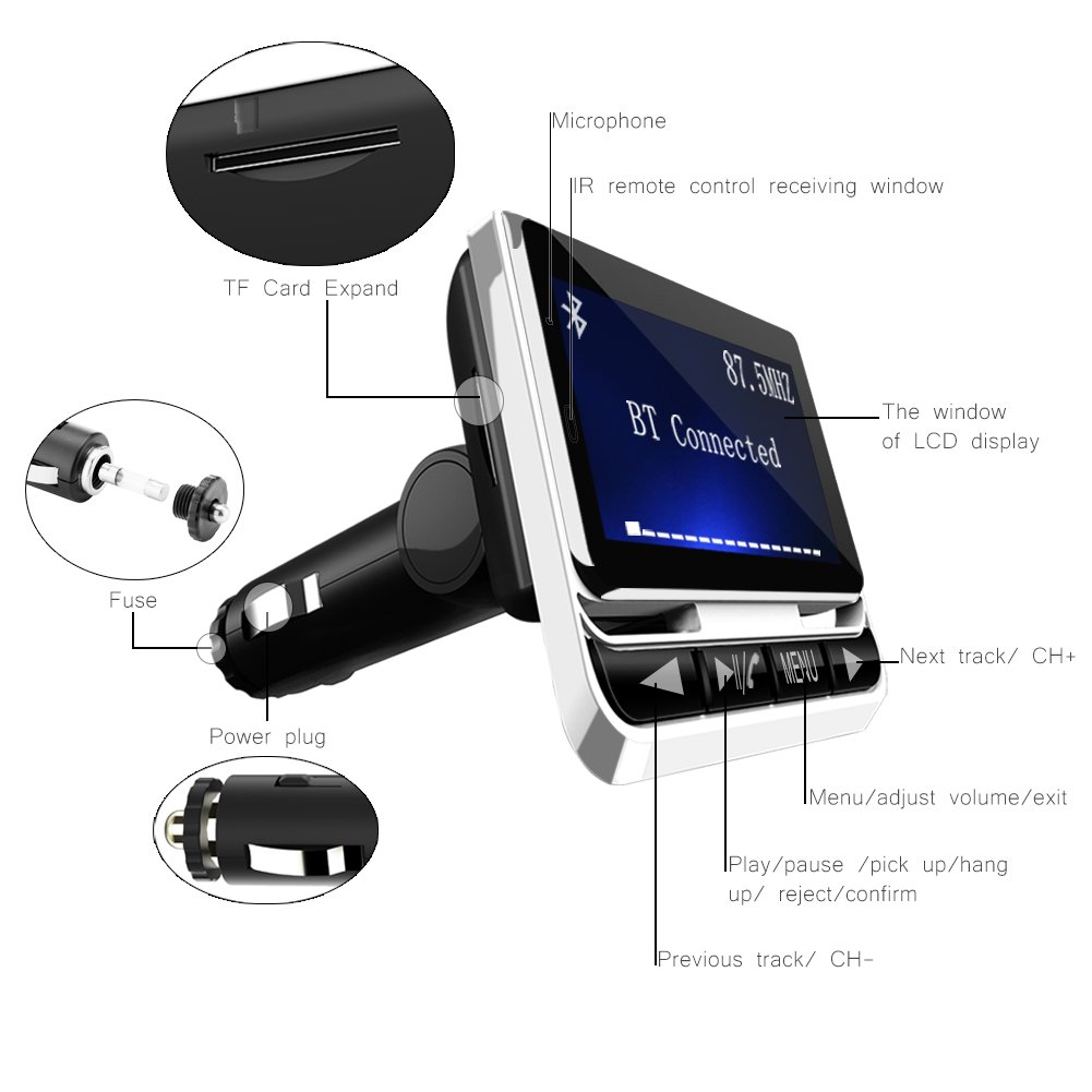 Tohayie Bluetooth FM Transmitter for Car - Wireless Radio Adapter, Audio Receiver & Music Tuner with USB Charger & Remote Control | Hands-Free Calling & Music Streaming While Driving