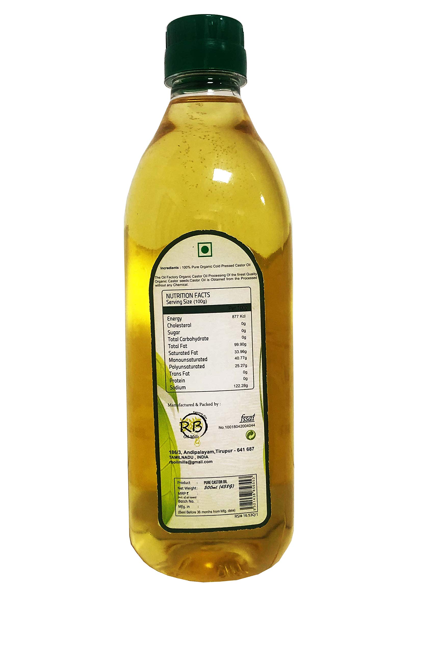 100% Pure Cold Pressed Castor Oil by The Oil Factory - 500ml (Pack of 1) for Hair Growth, Eyelash & Eyebrow Care, Skin Moisturizing & Massage Therapy