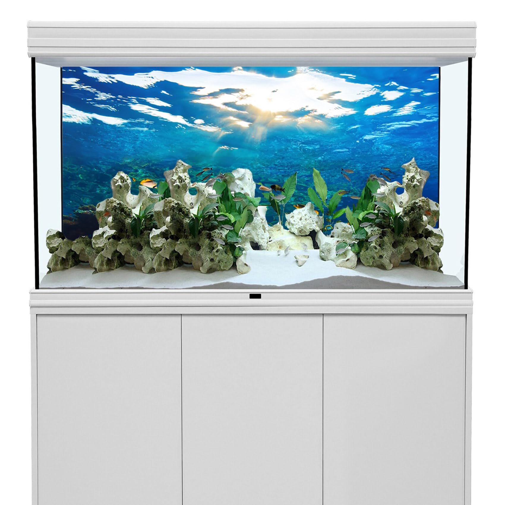 YongFoto 24x12 Inch Ocean Theme Fish Tank Background - Seaweed Coral Reef Rock Seafloor Tropical Fish Underwater Scenery - Polyester Aquarium Backdrop for Reptile Habitat & Terrarium Decor - Perfect for Home Aquariums and Pet Tank Displays