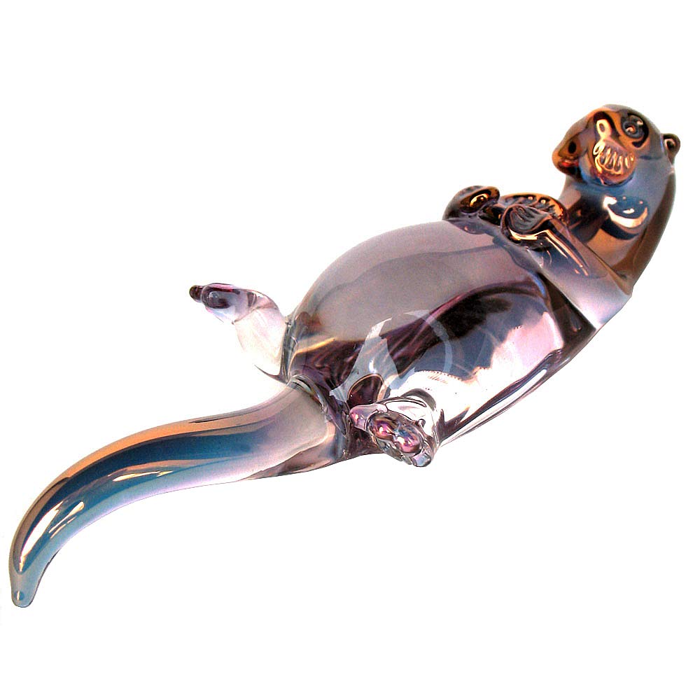 Hand Blown Glass Sea Otter Figurine - Unique Handmade Home Decor for Beach House, Coastal Living Room & Ocean Themed Gifts