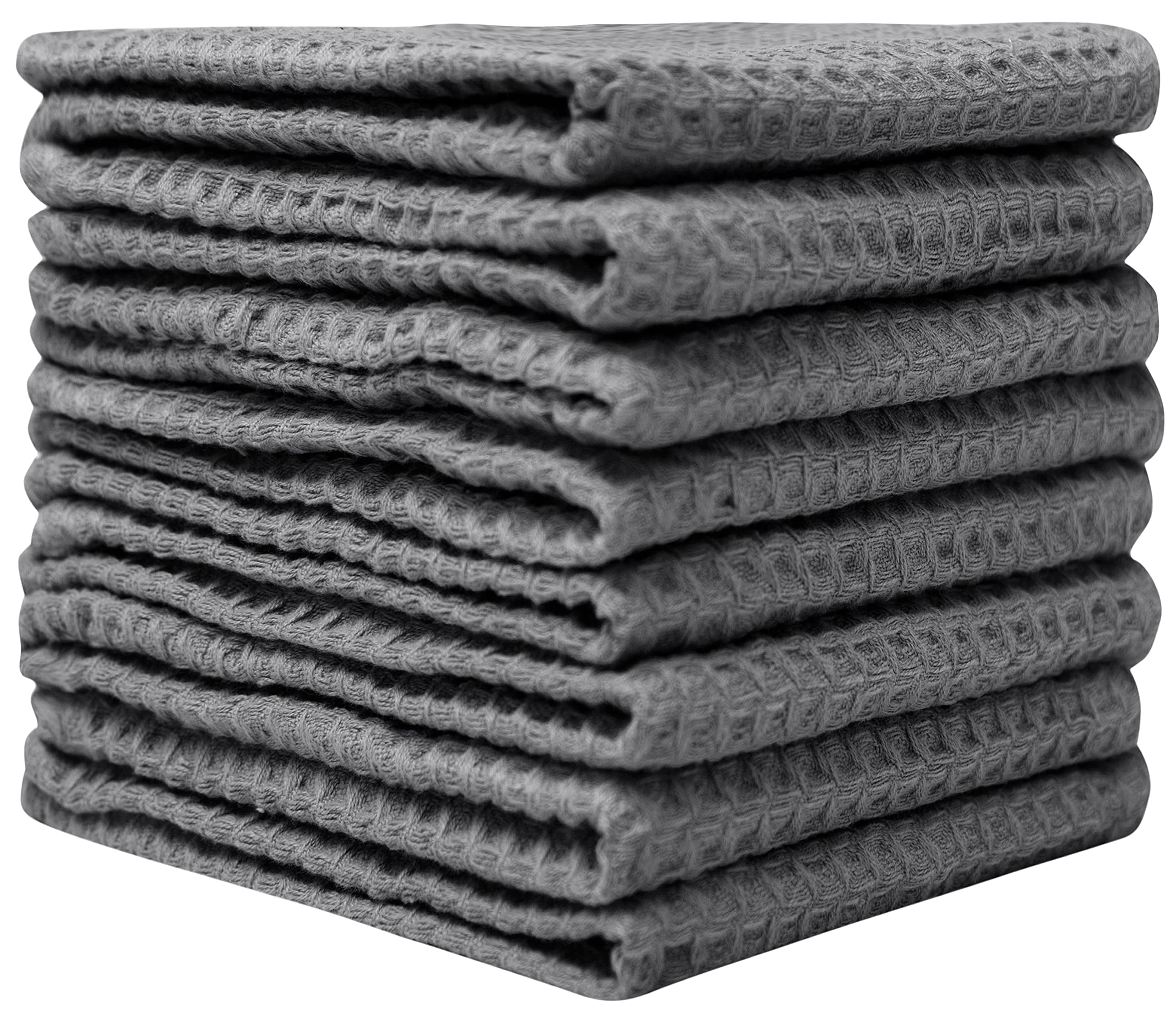 Premium Waffle Weave Dish Cloths (12”x12”, 8 Pack) – 270 GSM Ultra Absorbent Cotton Kitchen Towels Set – Soft & Durable for Washing Dishes, Cleaning Countertops & Drying Hands (Grey)