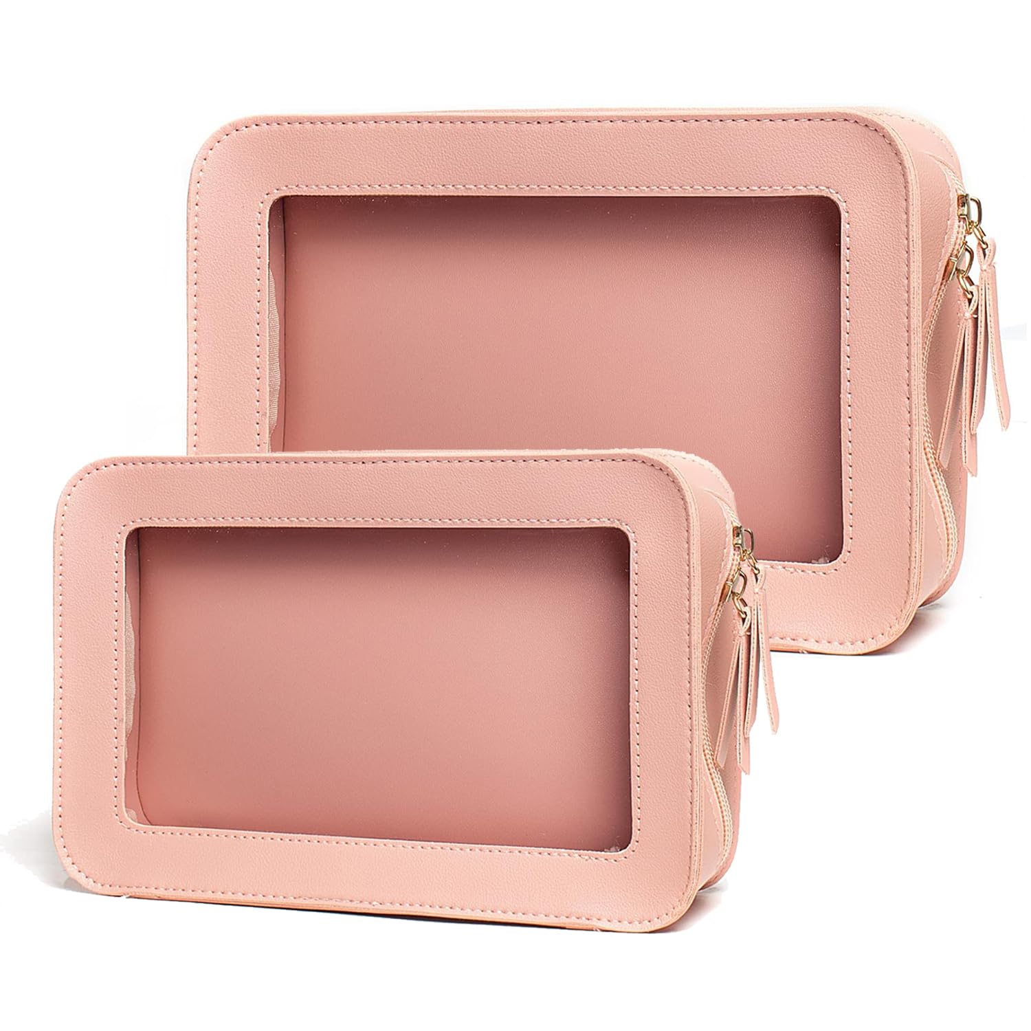 Clear Makeup Bag Travel Toiletry Organizer with Zipper - Waterproof Cosmetic Storage Pouch for Women & Men - TSA Approved Carry-on Essentials - Perfect for Air Travel, Gym, Beach & Daily Use (2 Pack, Pink)