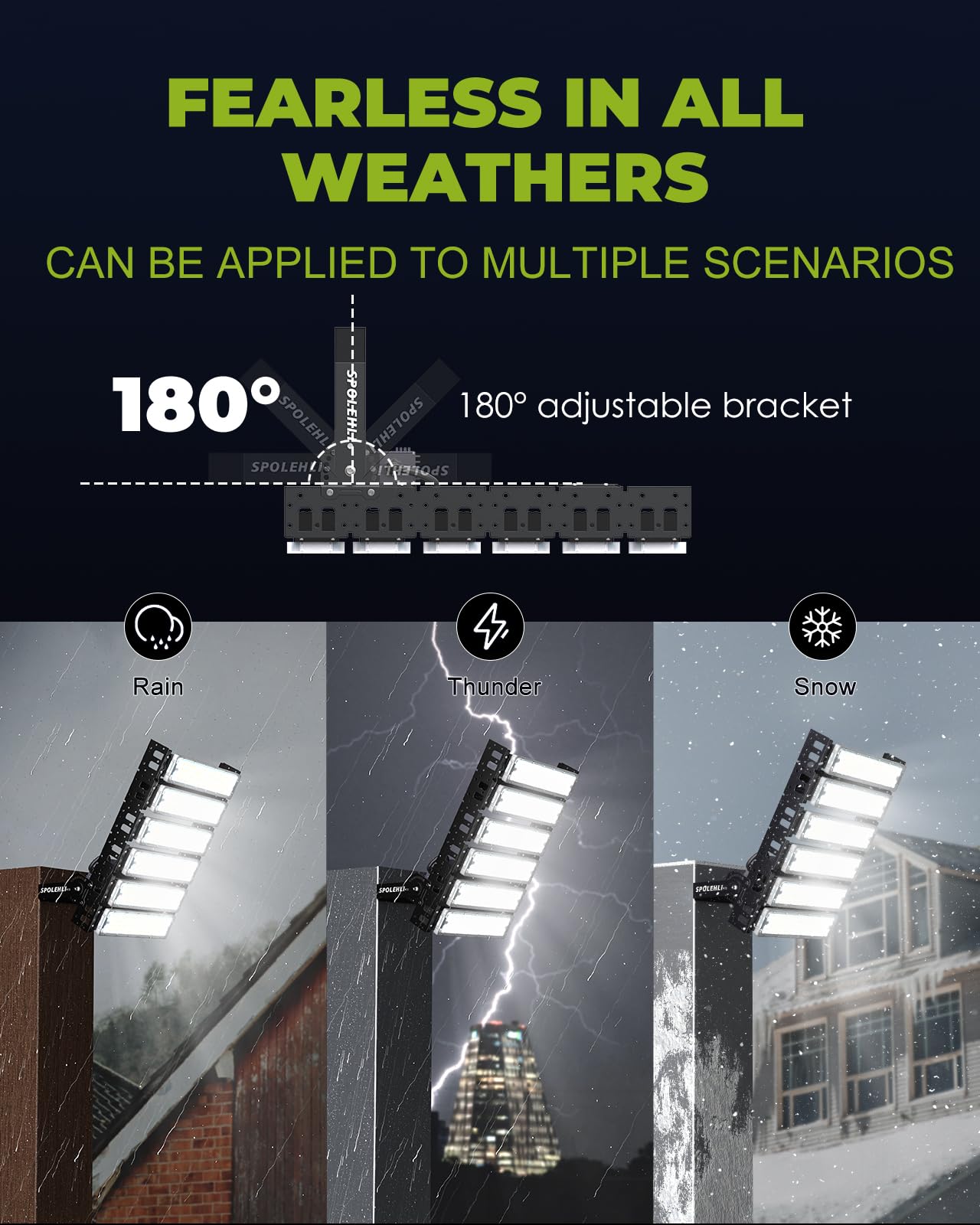 2000W Equivalent LED Stadium Flood Lights - 48000LM Super Bright, 6500K Daylight White, IP66 Waterproof, 85-305V, 300W Outdoor Arena Lighting with 5-Year Warranty - Perfect for Sports Fields, Parking Lots, and Large Outdoor Events