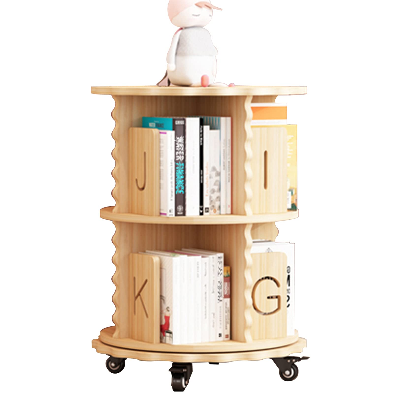 360° Rotating Solid Wood Bookcase with Removable Universal Wheels - Modern Revolving Book Storage Shelf for Home, Office, Kids Room - Perfect for Living Room Decor, Study Organization & Children's Book Display