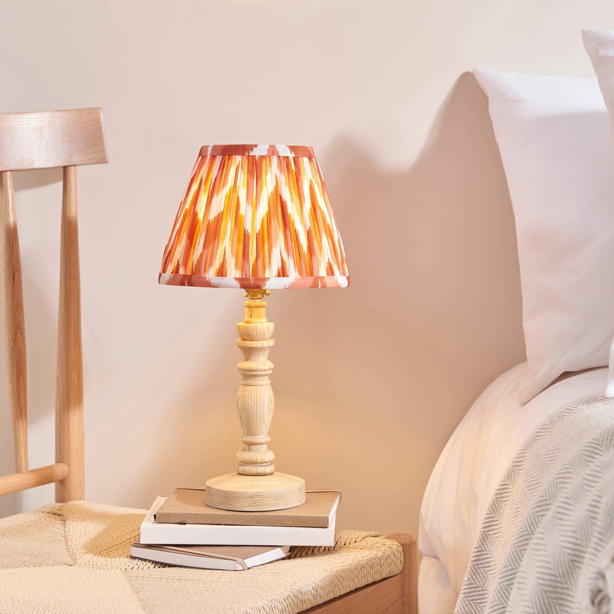 Bibury Wooden Table Lamp with 20cm Zigzag Apricot Orange Shade - Modern Home Office Bedroom Nightstand Lighting Decor for Living Room, Bedside, Study