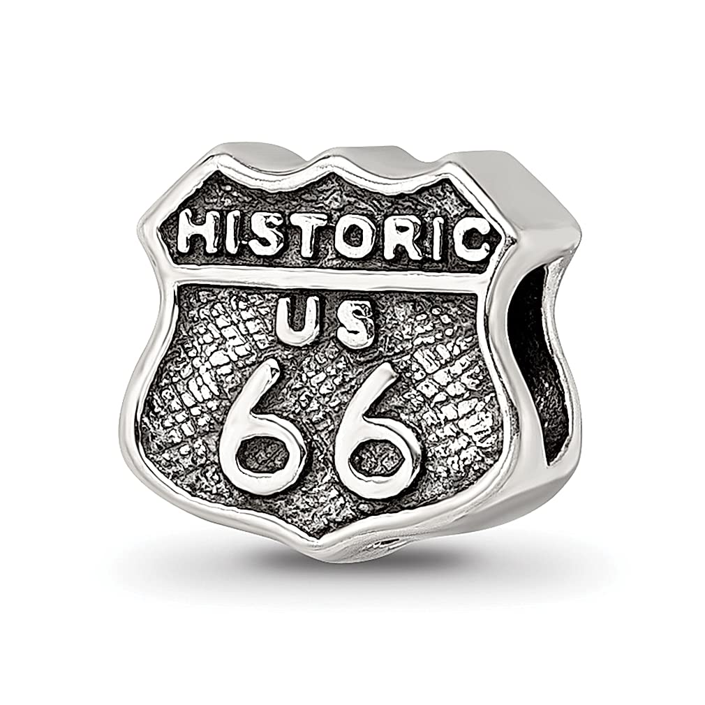 925 Sterling Silver Route 66 Charm Bead for Bracelet - USA Travel Inspired Fine Jewelry for Women - Perfect Gift for Her - Road Trip Accessory & Travel Jewelry Collection