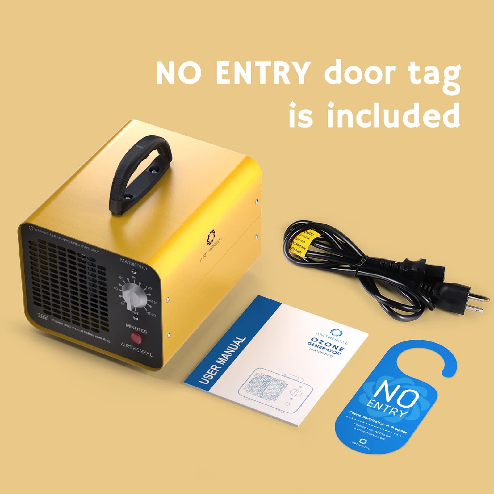 Airthereal MA10K-PRO 10000mg/h Ozone Generator - High Capacity O3 Machine for Home, Car & Office - Eliminates Odors, Smoke & Allergens - Air Purifier & Ionizer for Fresh Clean Air (Yellow)