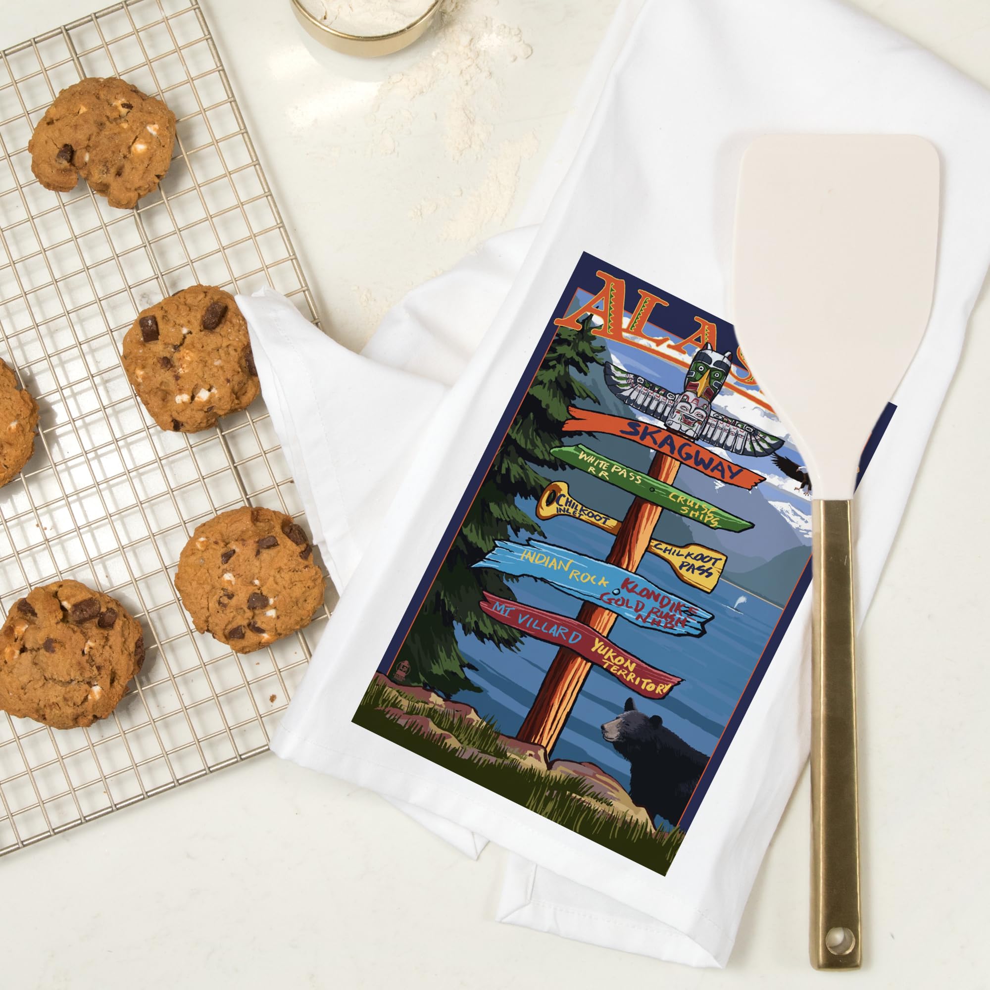 Lantern Press Skagway Alaska Destination Sign - 100% Cotton Tea Towel & Decorative Hand Towel for Kitchen, Home Decor - Perfect for Gifts, Housewarming, and Rustic Farmhouse Style