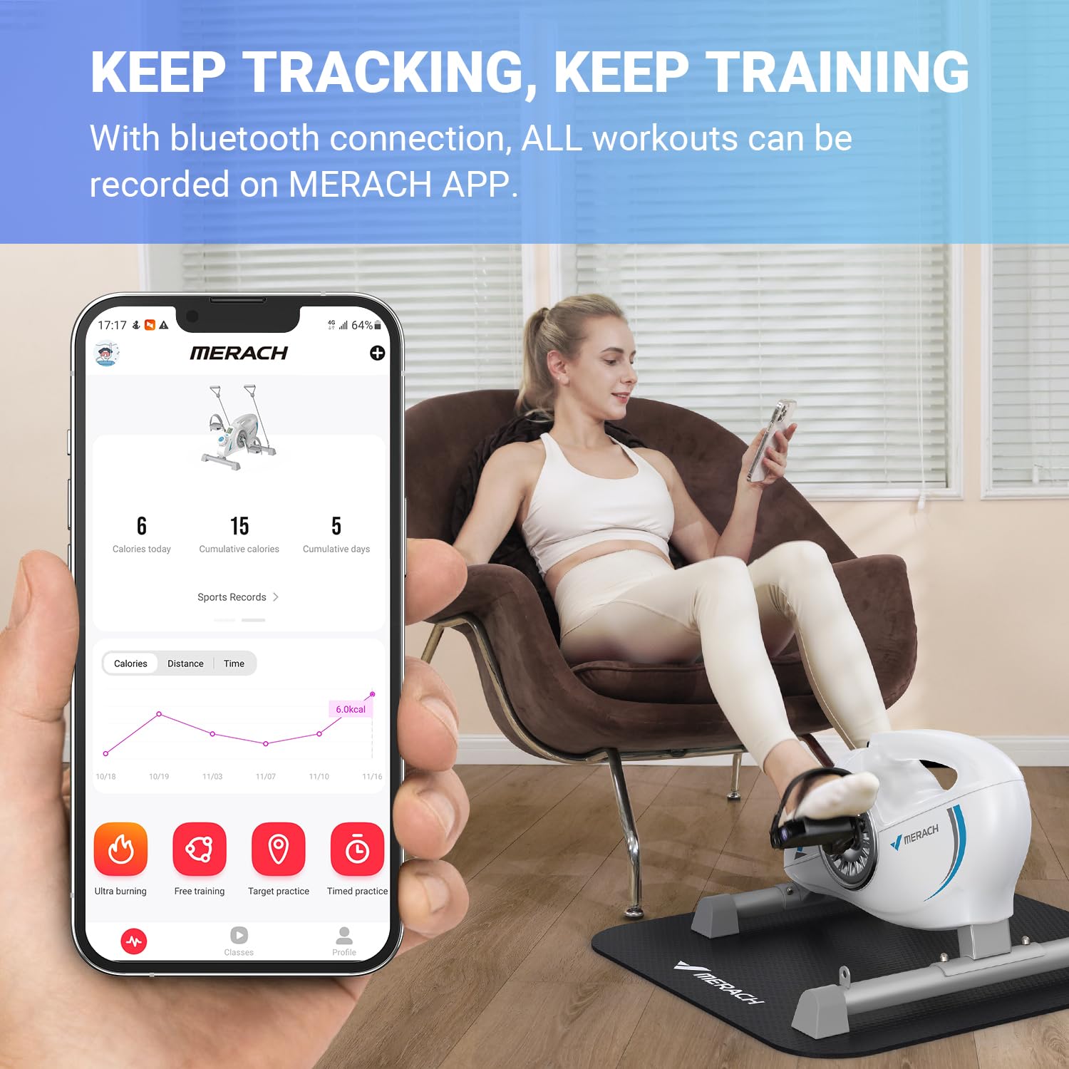 MERACH Under Desk Bike Pedal Exerciser - Quiet Magnetic Mini Exercise Bike for Arm & Leg Recovery, Physical Therapy - Smooth Foot Desk Cycle with 2 Resistance Bands & Non-Slip Mat - Perfect for Office, Home Workouts & Rehabilitation