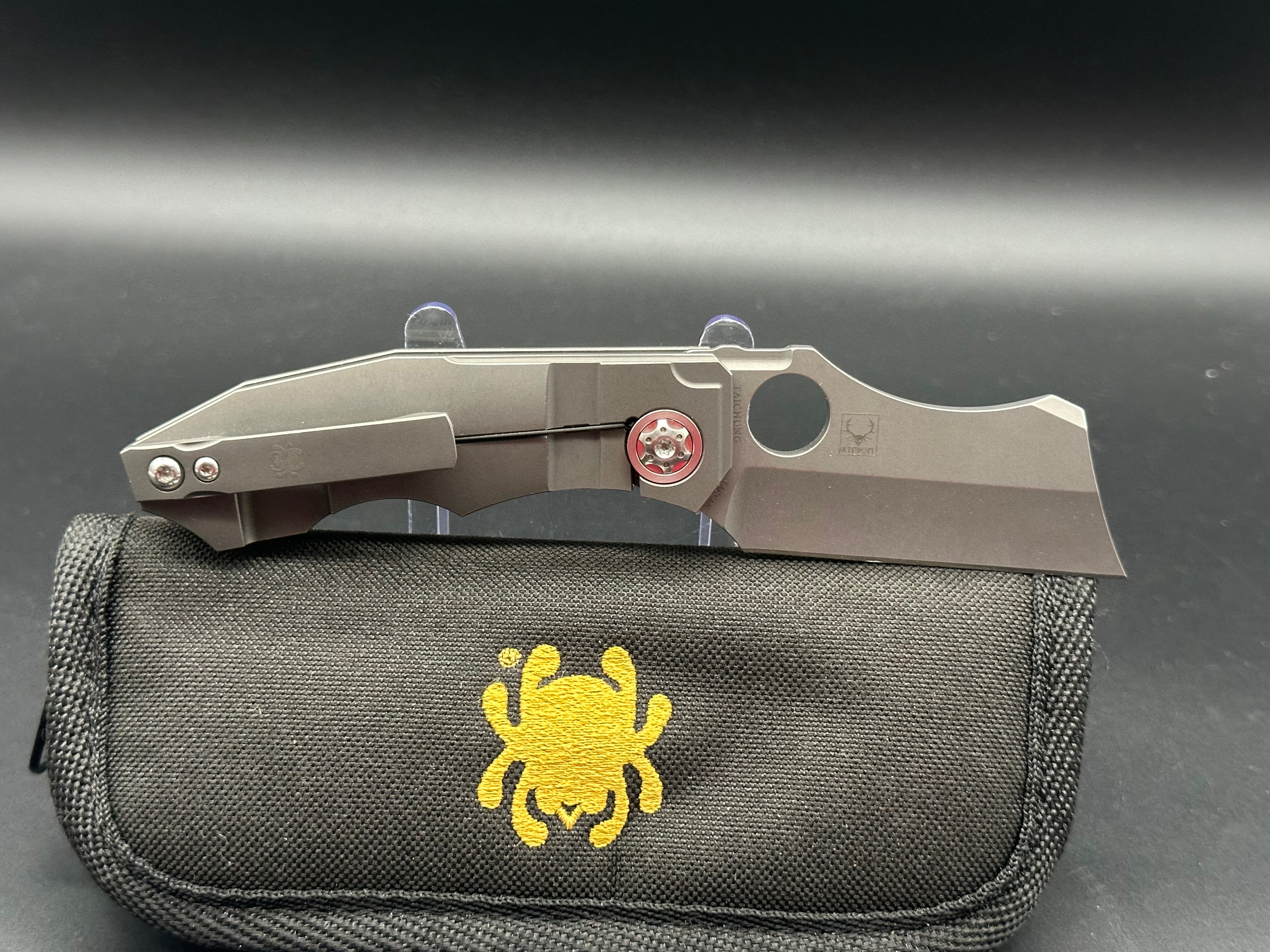 Spyderco Stovepipe Folding Knife - Gray Titanium Handle, 20CV Steel Plain Edge (C260TIP) - EDC, Outdoor Survival & Tactical Use