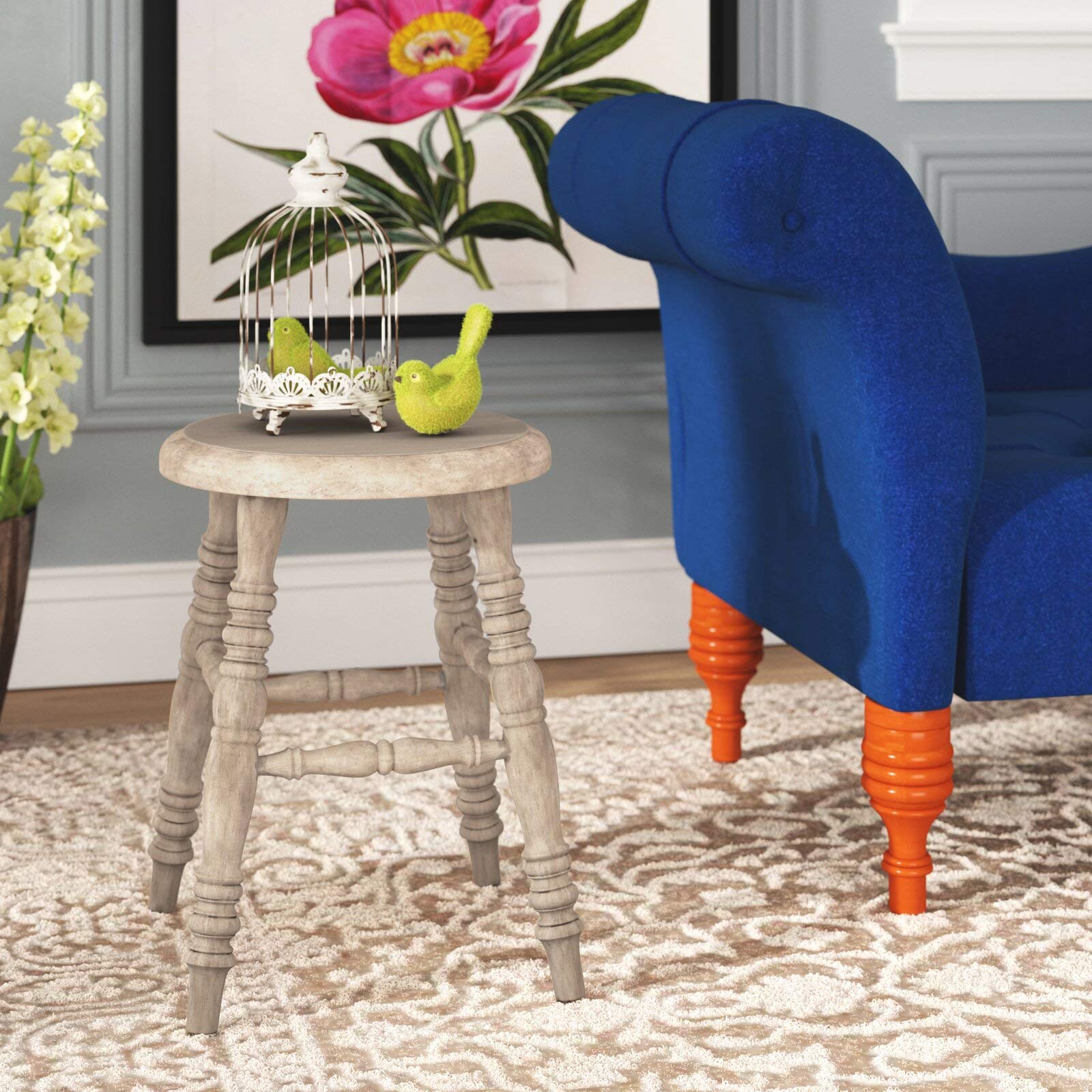 Leanna Solid Wood Accent Stool - Water Resistant, 18.5 Inch Seat Height - Perfect for Living Room, Bedroom & Entryway Decor