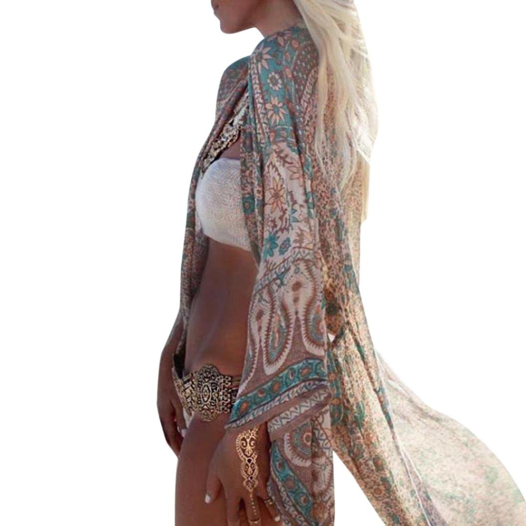 WYTong Women's Boho Print Sheer Chiffon Kimono Cardigan Beach Cover Up Dress - Lightweight Summer Vacation Outfit for Poolside, Music Festivals & Tropical Getaways