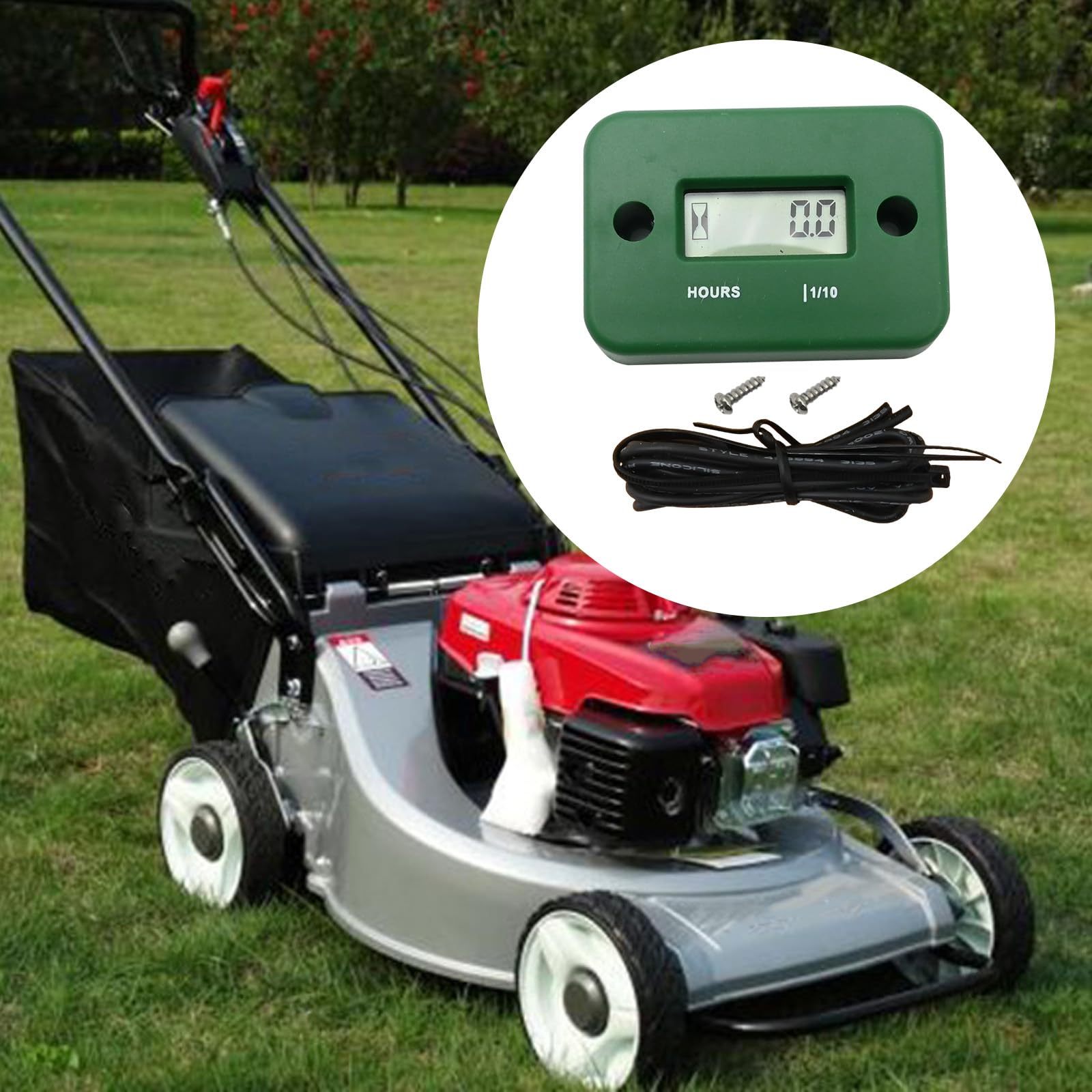 Waterproof Inductive Hour Meter for Dirtbike, Lawn Mower, Motorcycle, Snowmobile, ATV, Boat & Generator - 99999 HRS Green | Track Engine Usage for Maintenance & Performance Monitoring