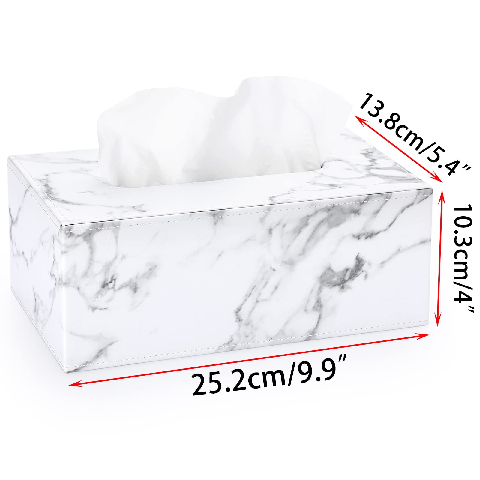 Sumnacon Rectangular Leather Tissue Box Cover - Elegant PU Tissue Box Holder with Magnetic Bottom for Home & Office Decor | Vanity Dresser Nightstand Table Countertop Car Accessory | Marble White Design for Modern Living Spaces