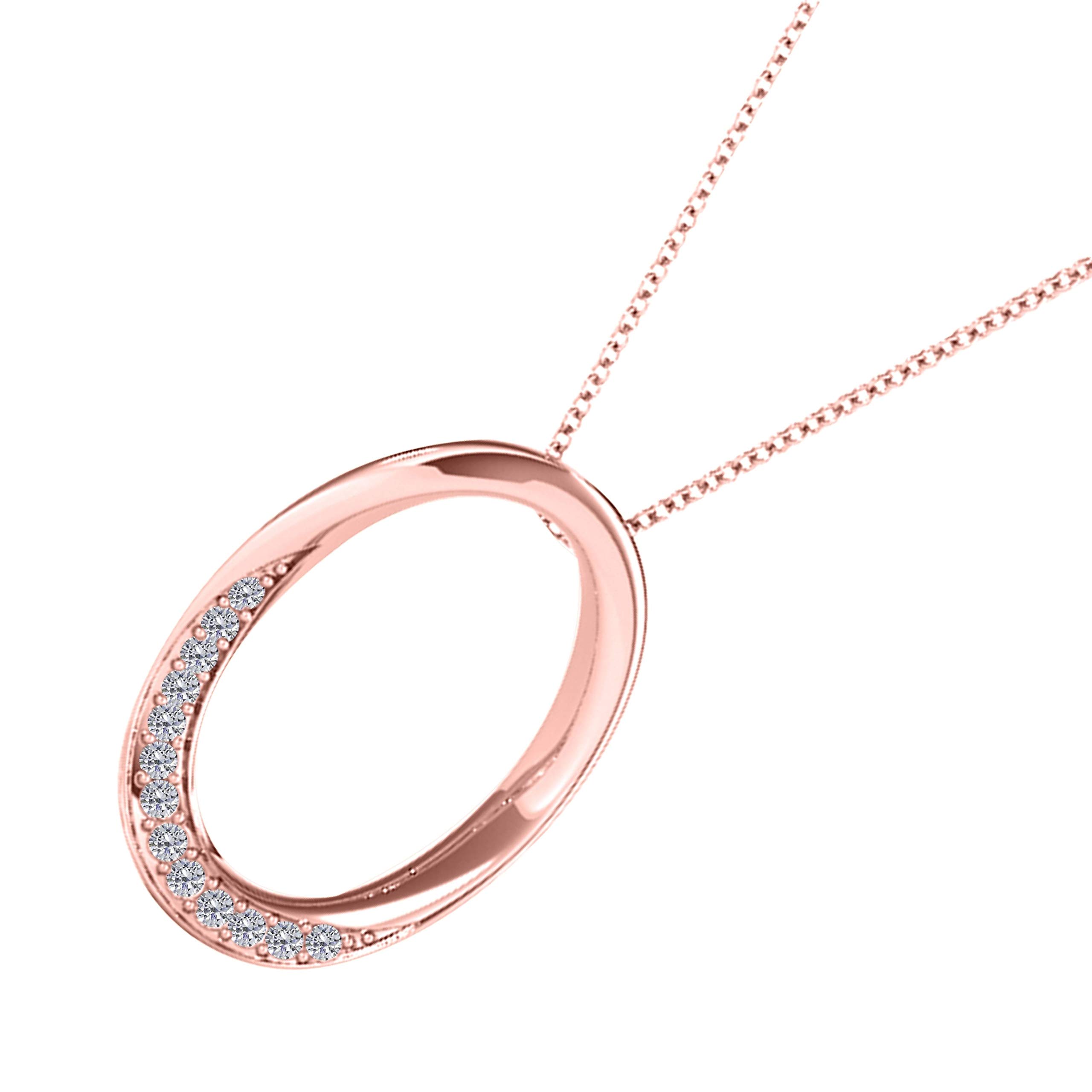 0.08 Carat Natural White Diamond Ring Pendant Necklace for Women - 14K Rose, White & Yellow Gold with 18