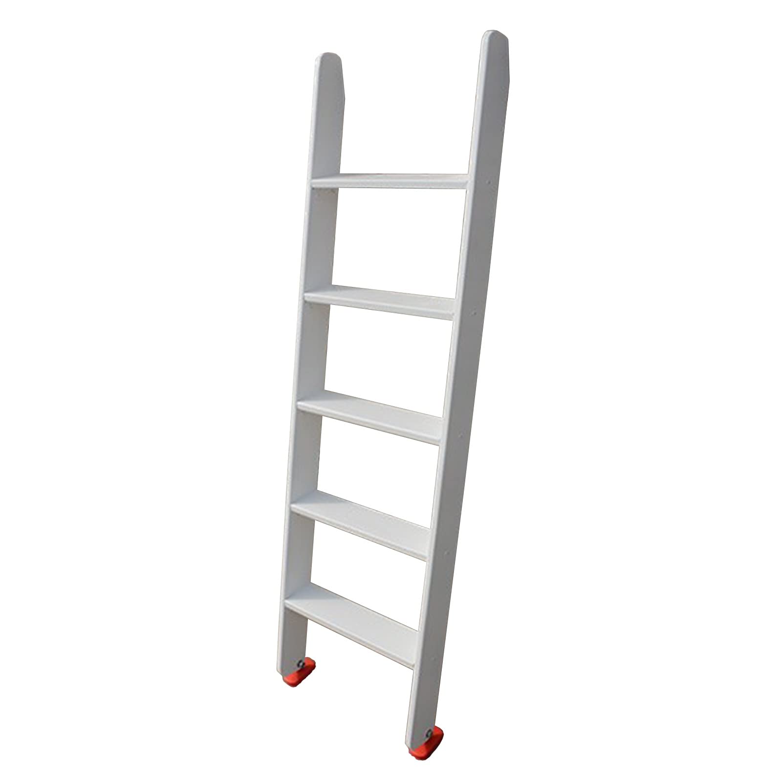 White High-Rise Wooden Bed Ladder with Hooks - 330lb Capacity Twin/Single Bunk Step Ladder for Campers, Small Spaces & Loft Beds - Perfect for Kids Rooms, Dormitories & Tiny Homes