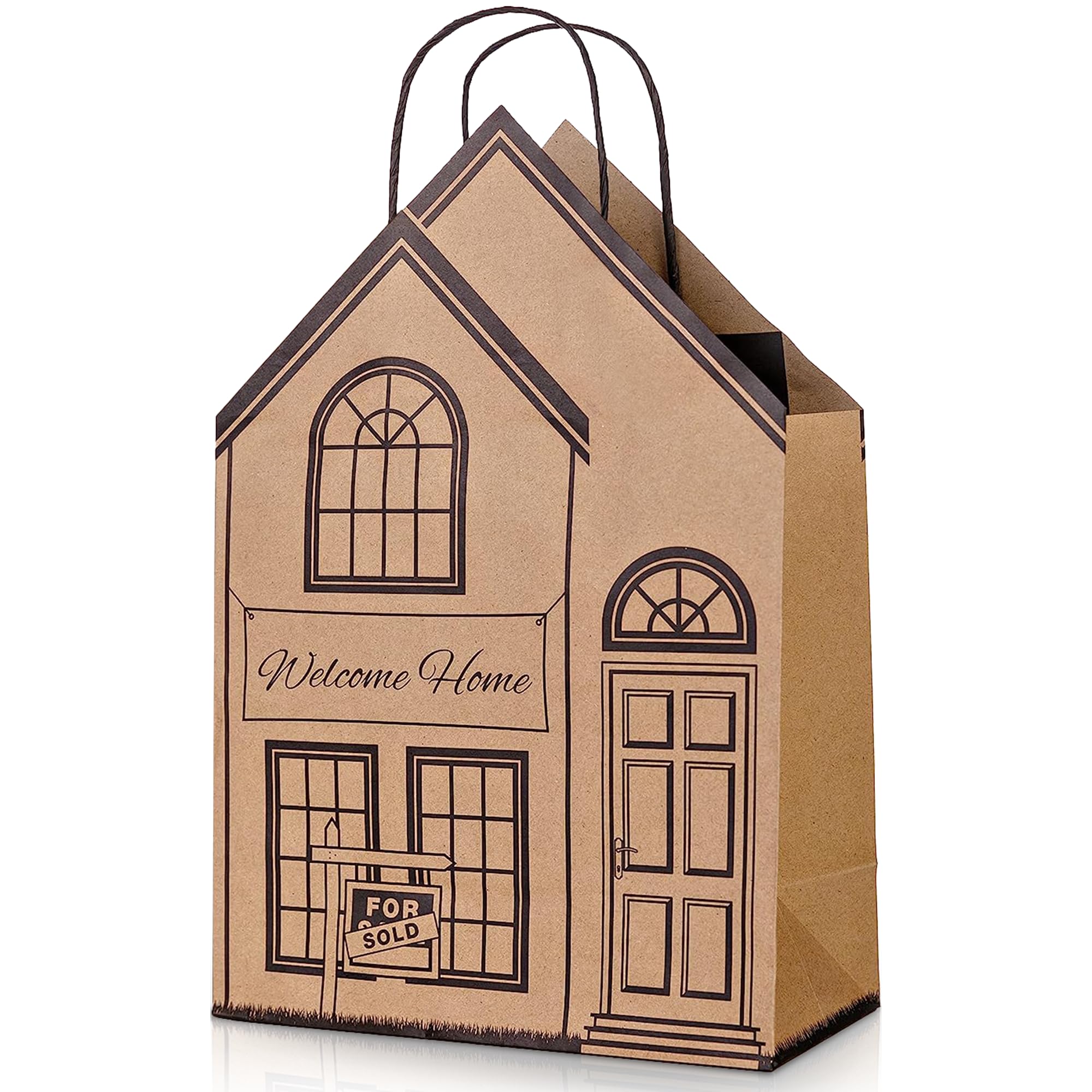 House-Shaped Gift Bags - 5 Pack Welcome Home Bags for Housewarming Parties, New Home Gifts & Real Estate Closing Gifts | Perfect for New Homeowners, Realtor Supplies & Housewarming Decorations | Ideal for Homewarming Celebrations, Client Appreciation & Real Estate Agent Gifts