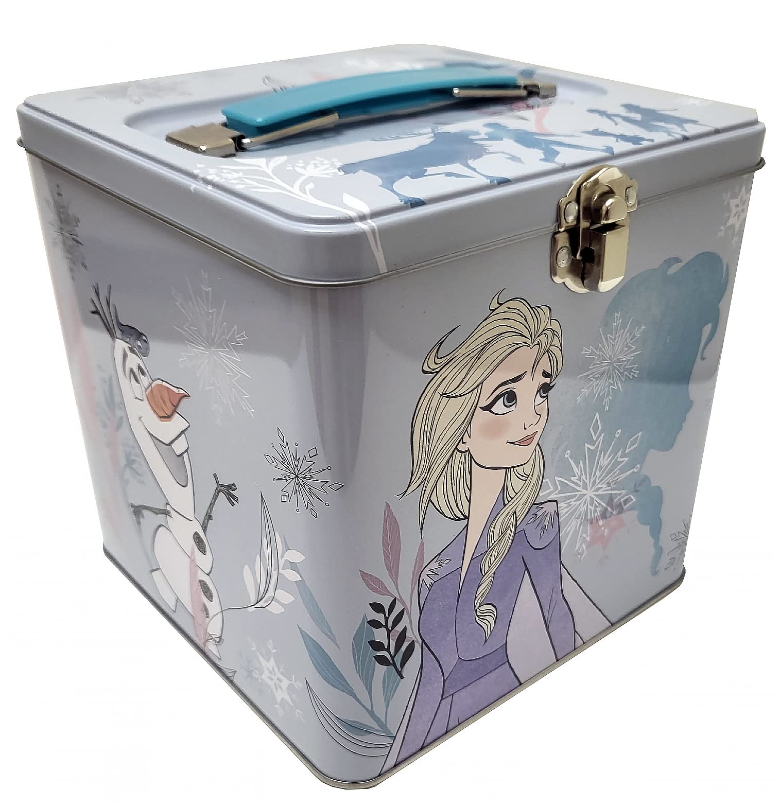 Disney Frozen Stackable Storage Tin Box with Handle - XL Blue & White Organizer for Kids' Toys, Arts & Crafts, Snacks - Perfect for Home, School & Travel