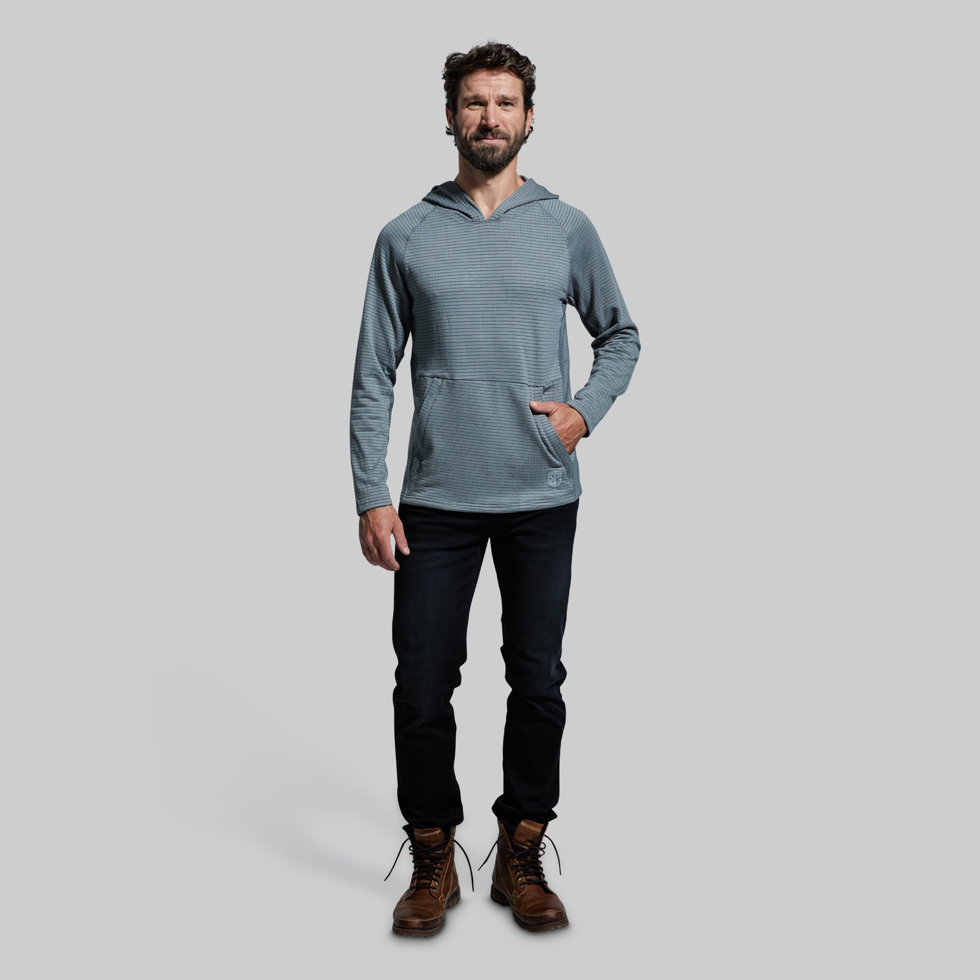 Grid Fleece Hoodie for Men & Women - Cool Grey Pullover with Warm Fleece Lining - Perfect for Outdoor Hiking, Camping & Casual Winter Wear