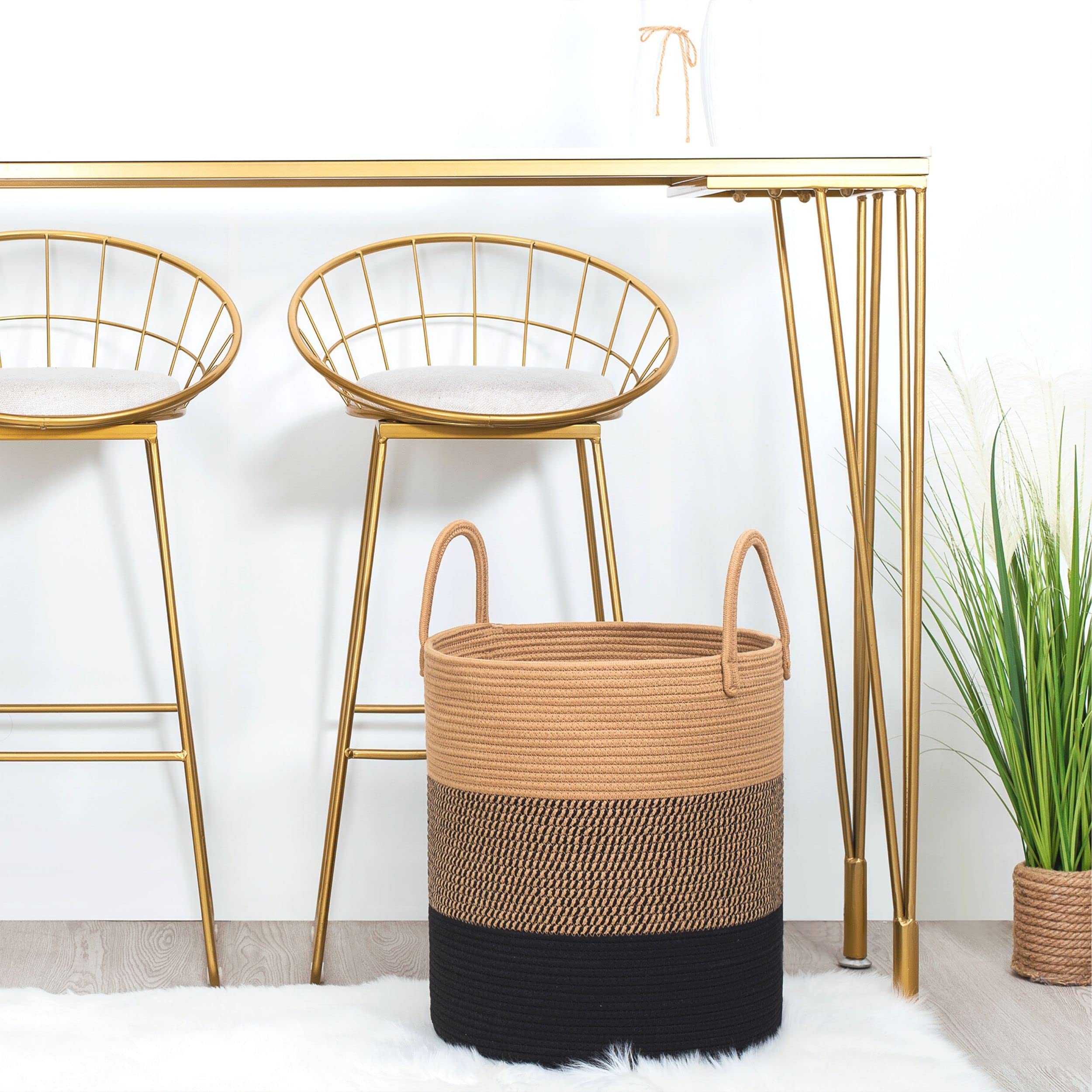 MINTWOOD Large Woven Cotton Rope Storage Basket - 18x16 Inch Decorative Hamper for Laundry, Blankets, Toys & Pillows | Tall Jute Basket for Living Room, Bedroom & Nursery Organization | Eco-Friendly Home Decor Storage Solution