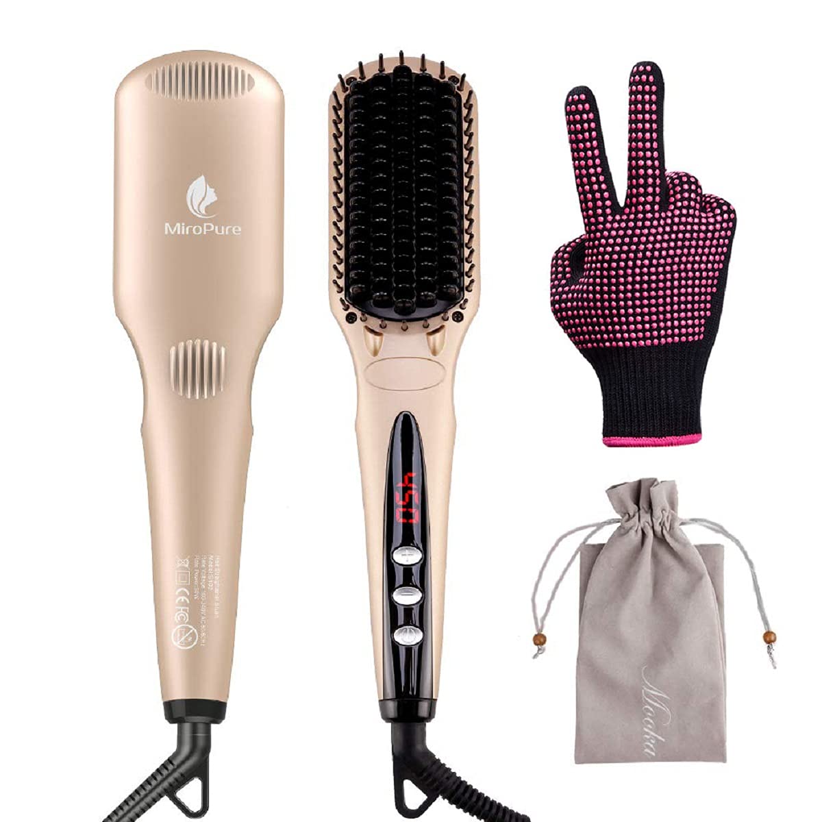 MiroPure Ionic Hair Straightening Brush with MCH Heating Technology - Frizz-Free, Silky Smooth Hair at Home or Salon | Perfect for Daily Styling, Travel & Professional Use