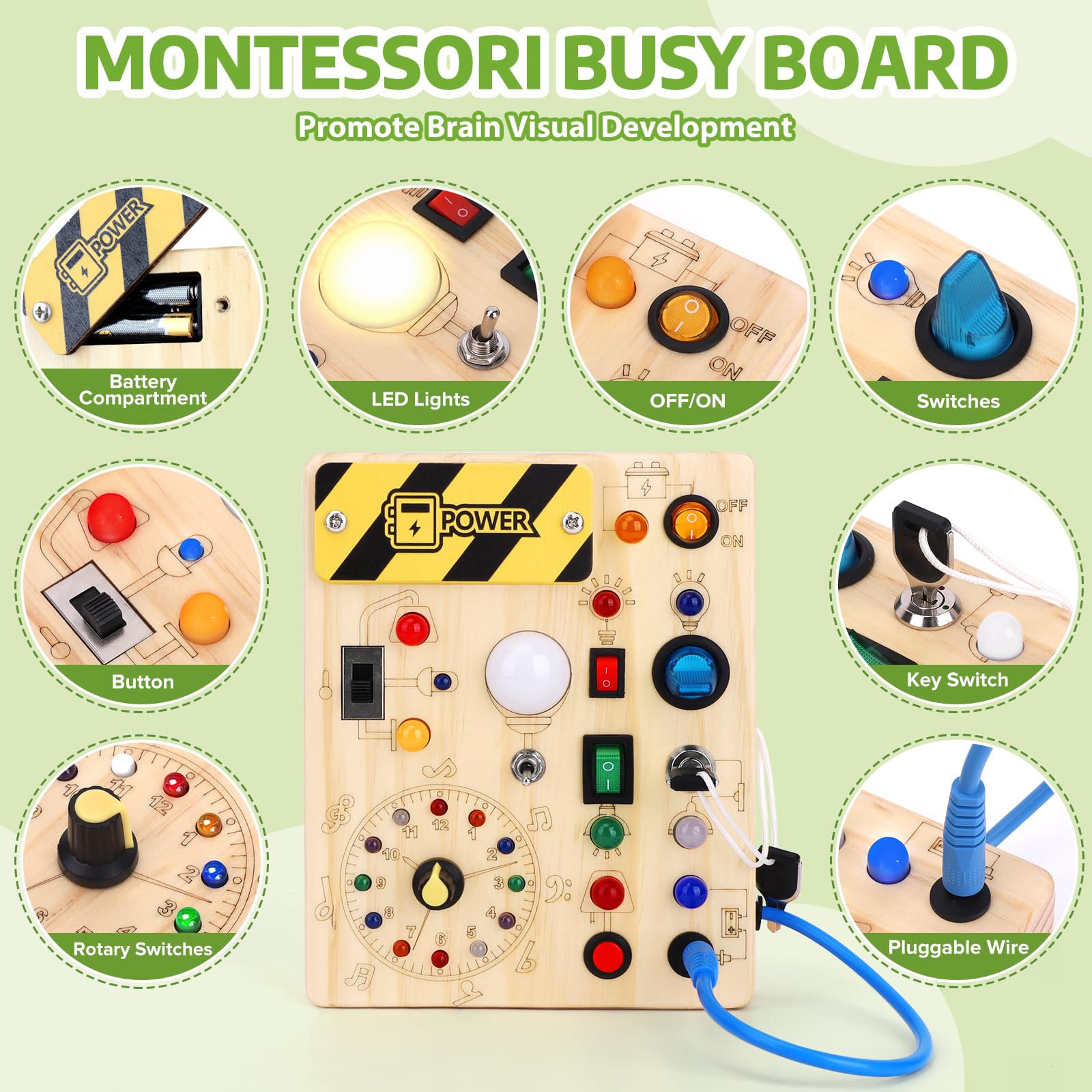 Montessori Busy Board for Toddlers 1-3 Years - Wooden Sensory Learning Toy with Preschool Activities - Perfect Christmas & Birthday Gift for Boys & Girls - Ideal for Home, Classroom & Travel Playtime