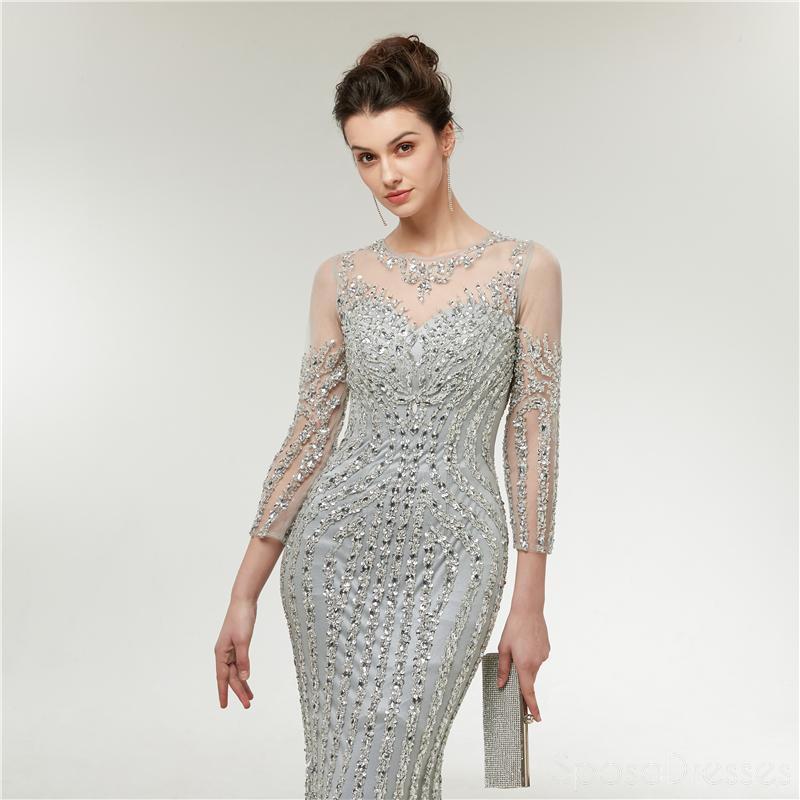 Elegant Long Sleeve Lace Beaded Mermaid Evening Gown - Formal Prom Dress for Women - Perfect for Homecoming, Wedding Guest, Black Tie Events & Special Occasions