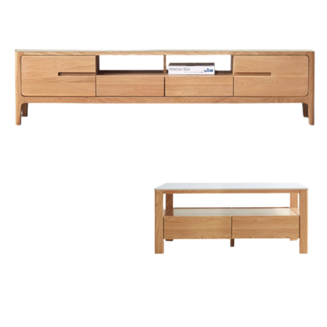 Solid Oak Wood TV Stand with Slate Top - Modern Entertainment Center for Living Room, Bedroom & Home Theater