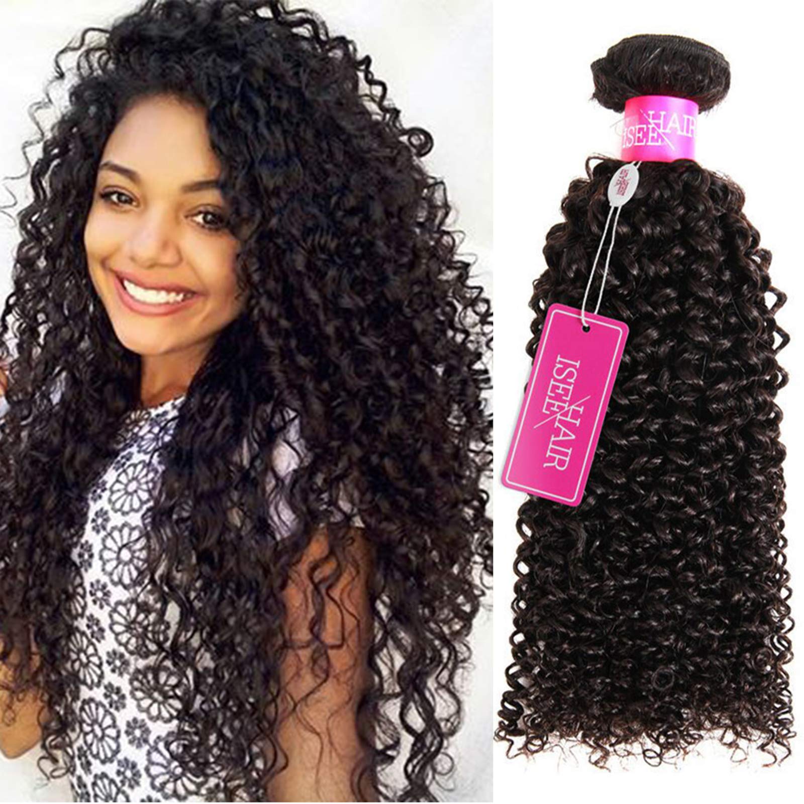ISEE Hair 9A Grade Mongolian Kinky Curly Virgin Human Hair Extensions - 4 Bundles 100% Human Hair Weaves (10 10 10 10 Inches) for Natural Black Hairstyles, Protective Styling & Curly Hair Transformation