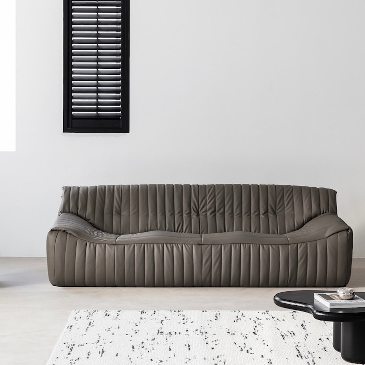 Premium Black Microfiber Leather Sofa - 4-Seater Comfortable Modern Living Room Furniture for Home & Office Decor