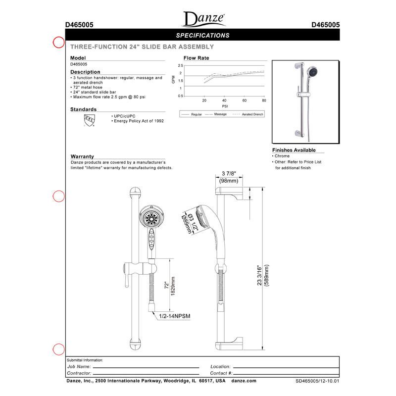 Danze Polished Nickel 3-Function Handheld Shower Head with Adjustable Slide Bar - Perfect for Bathroom Renovation & Spa-Like Shower Experience