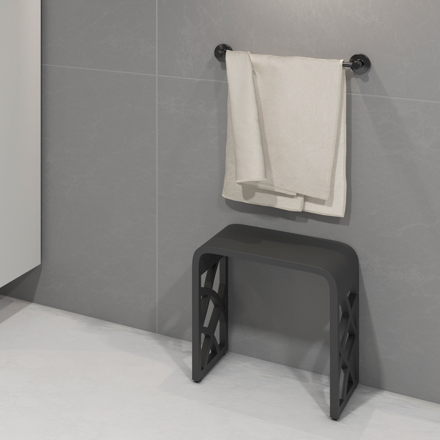 DAX Solid Surface Bathroom Stool - Matte Black Non-Slip Shower Seat (DAX ST 05 B) for Bathroom, Spa & Relaxation