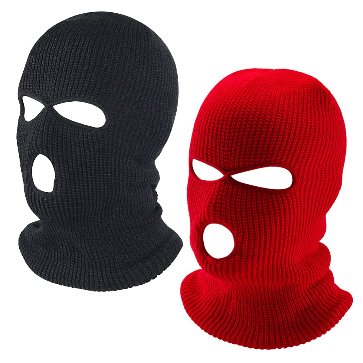 2 Pack 3-Hole Knitted Full Face Cover Ski Mask - Winter Balaclava for Cold Weather, Outdoor Sports, Skiing, Snowboarding & Motorcycling - Warm Face Protection for Men & Women