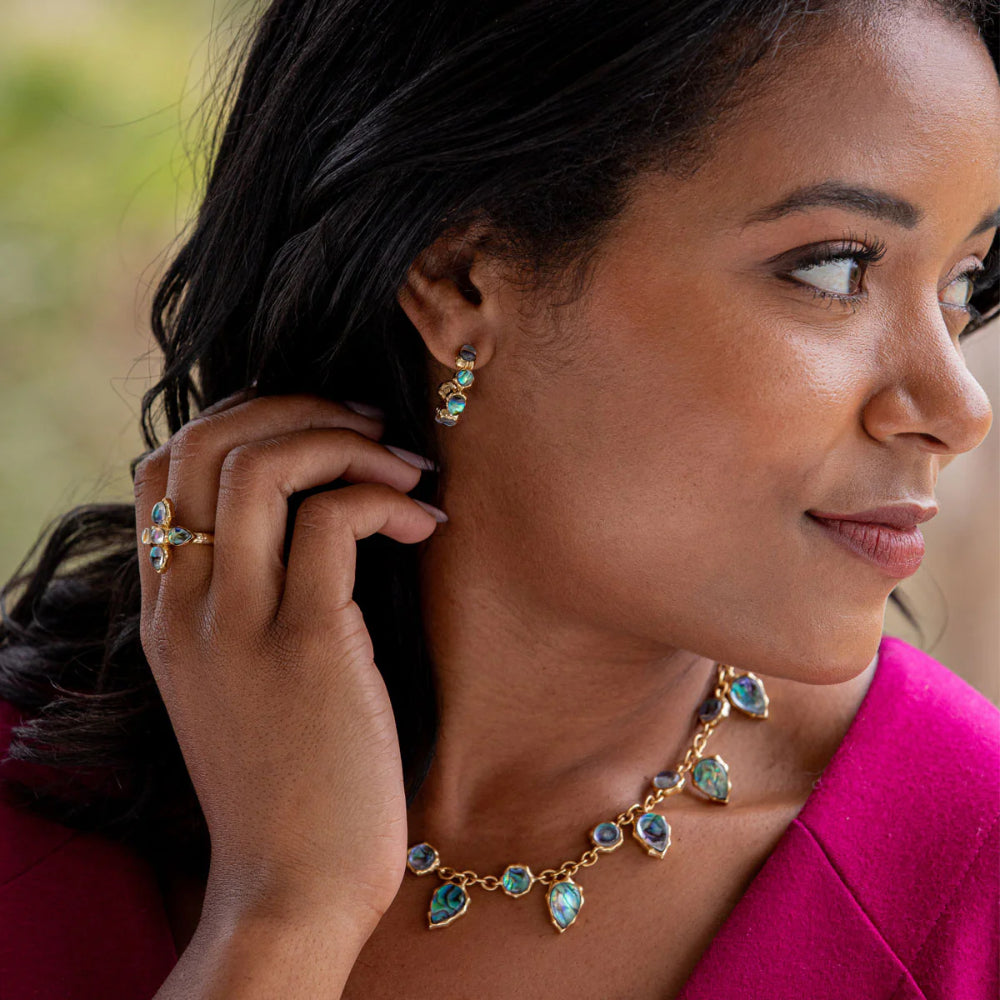 Capucine De Wulf Aurora Small Hoop Earrings - Genuine Abalone Shell Jewelry for Women | Elegant Dainty Earrings for Everyday Wear, Date Night & Special Occasions