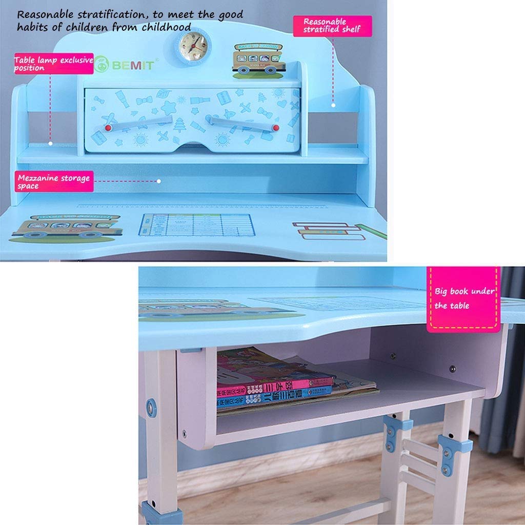 Adjustable Height Study Desk with Pull-Out Drawer & Bookshelf - Ergonomic Home Office Writing Table for Kids, Eye Protection & Posture Correction - Perfect for Online Learning, Homework, and Remote Work