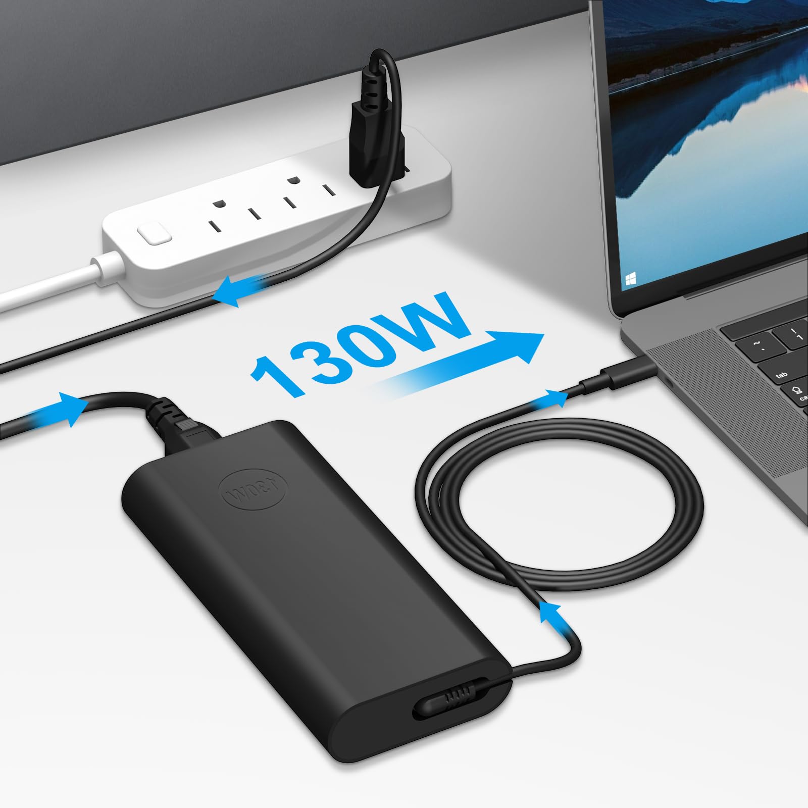 130W USB-C Fast Charger for Dell Laptops - High-Speed Power Adapter Compatible with XPS, Inspiron, Latitude | Perfect for Home, Office & Travel Use
