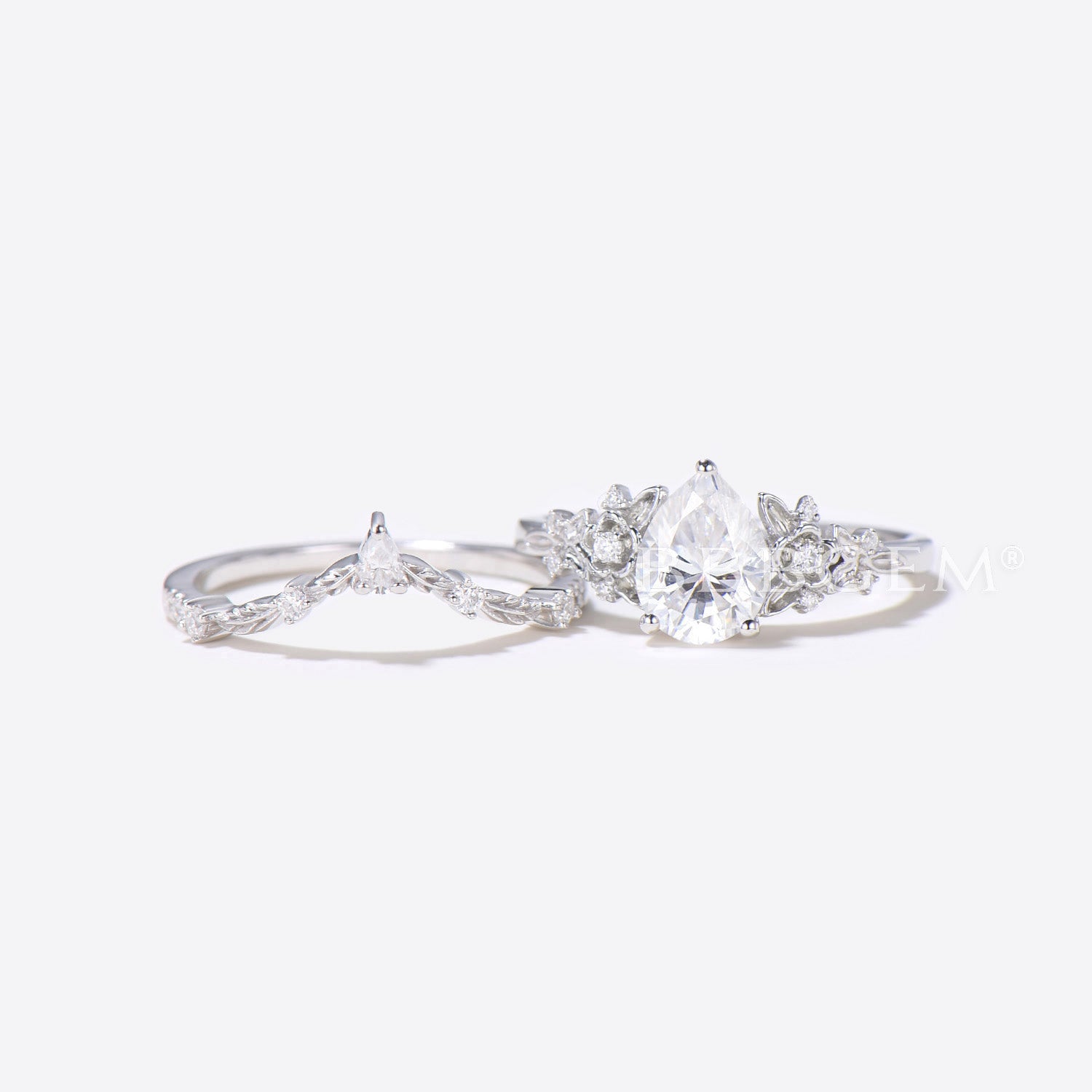 Vintage Pear Moissanite Engagement Ring for Women - Rose Gold Leaf Flower Nature Inspired Bridal Wedding Ring Set with Unique Cluster Diamond | Perfect for Proposals, Anniversaries, and Special Occasions