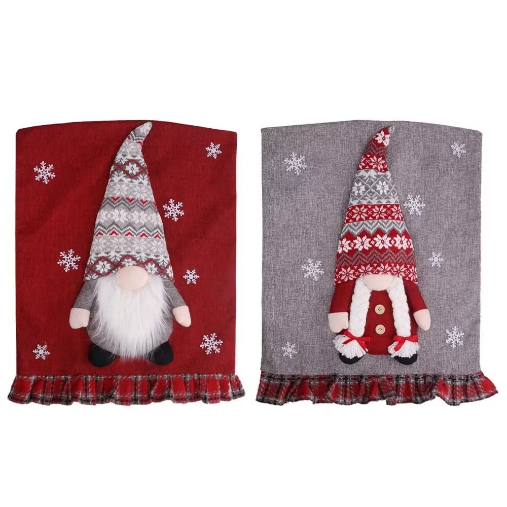 2 Pack Christmas Chair Cover Gnome Couple - Festive Dining & Office Chair Slipcovers Set - Holiday Decor for Christmas Banquet, Party & Home Celebration