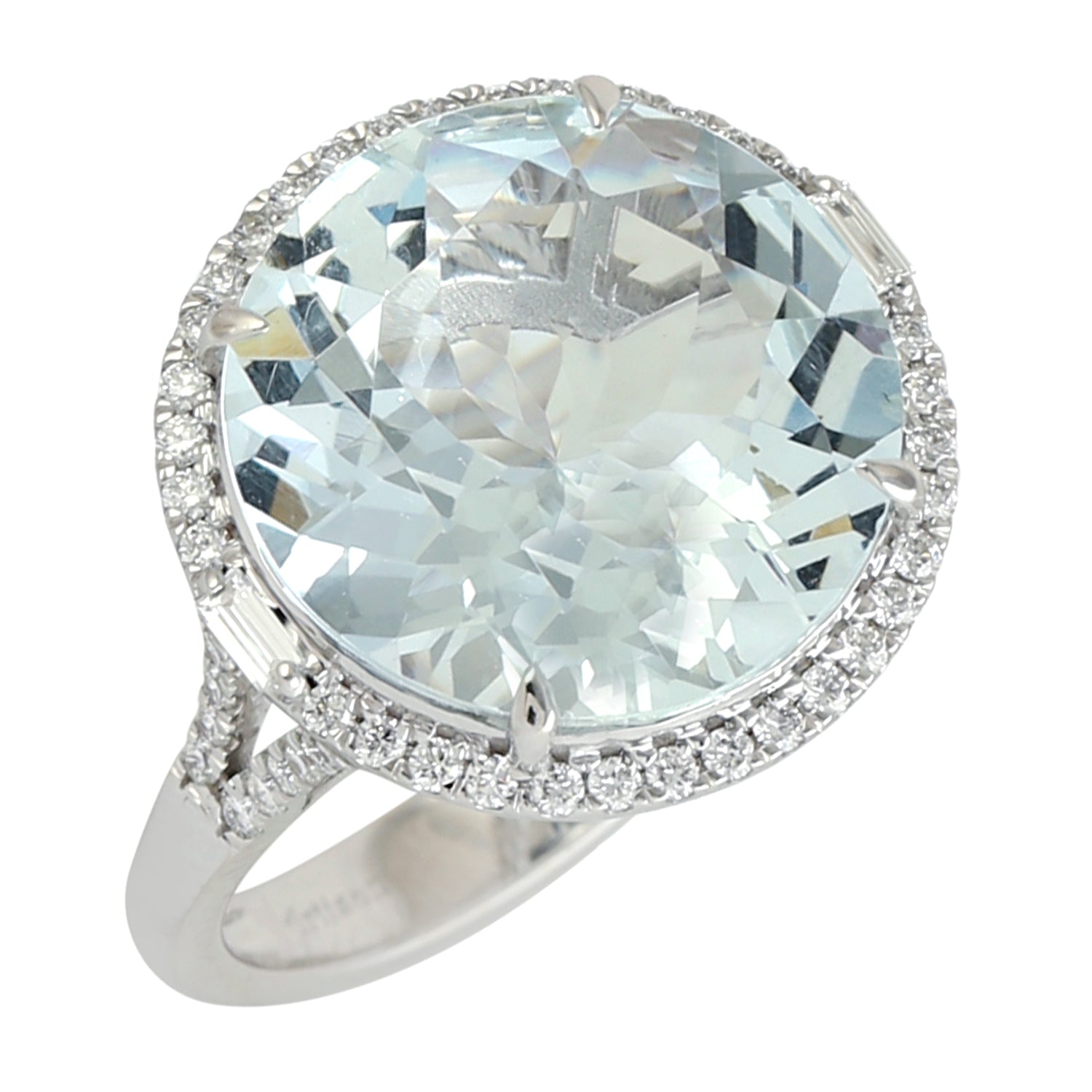18K White Gold Faceted Aquamarine Gemstone Pave Diamond Cocktail Ring - Elegant Evening Wear & Special Occasion Jewelry Gift for Women