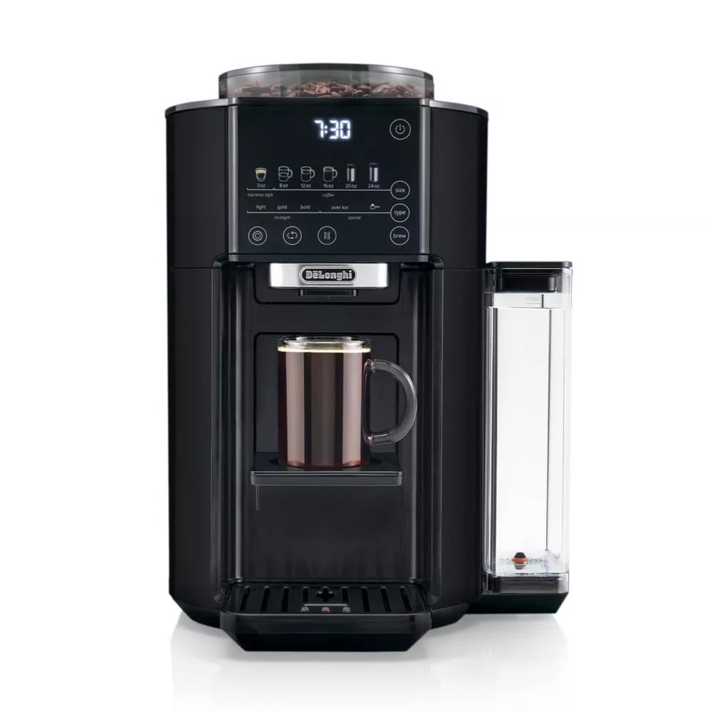 De'Longhi True-Brew Automatic Coffee Maker with Built-in Burr Grinder - One-Touch Espresso & Drip Coffee Machine, 5 Brew Styles, Zero Waste Design, Black Matte Finish - Perfect for Home, Office & Small Cafes