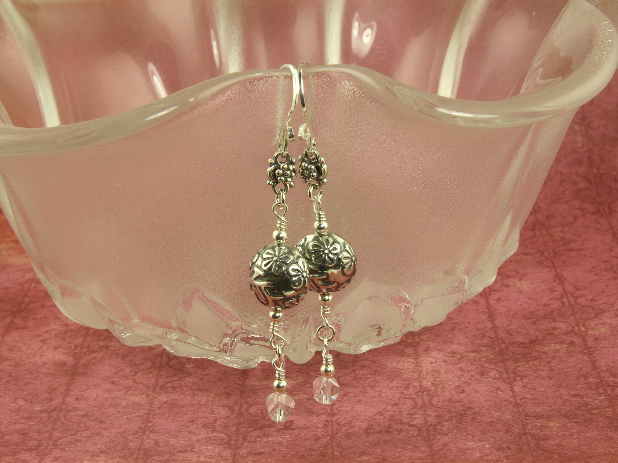 Bali Floral Crystal Drop Earrings for Women - Elegant Bohemian Dangle Earrings with Handmade Beaded Details - Perfect for Weddings, Parties & Boho Fashion