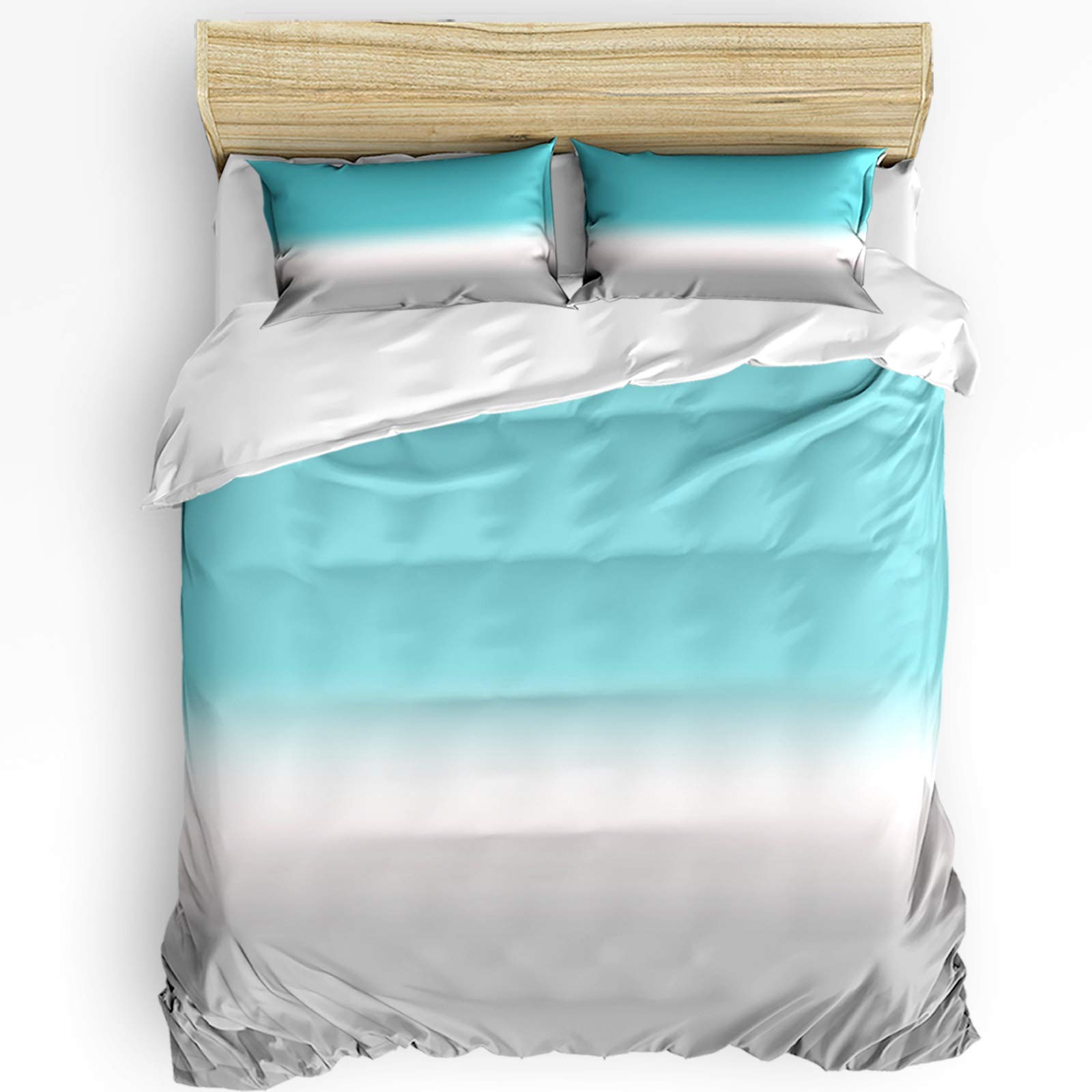 3 Piece Queen Size Bedding Set - Light Blue & Gray Gradient Ombre Duvet Cover with 2 Pillow Shams | Soft Comforter & Quilt Cover for Teens, Adults & Kids | Perfect for Modern Bedrooms, Guest Rooms & Dorm Decor