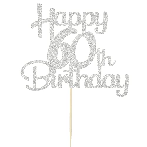 60th Cake Topper - Silver Glitter