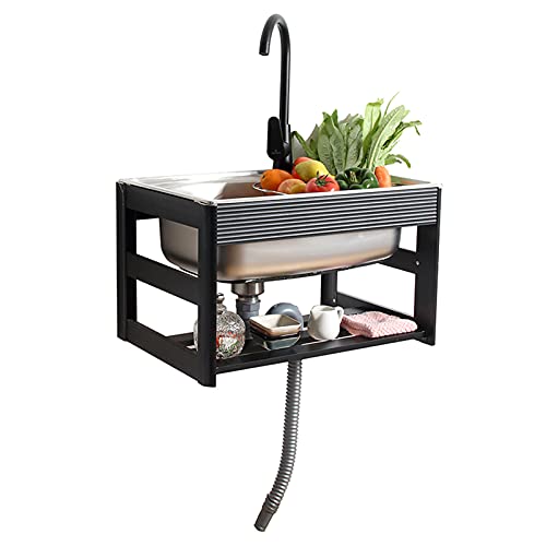 YEstge Wall Mount Stainless Steel Hand Washing Sink - Heavy Duty Kitchen Sink with Faucet (52x35cm) - Perfect for Small Kitchens, Laundry Rooms & Outdoor Use