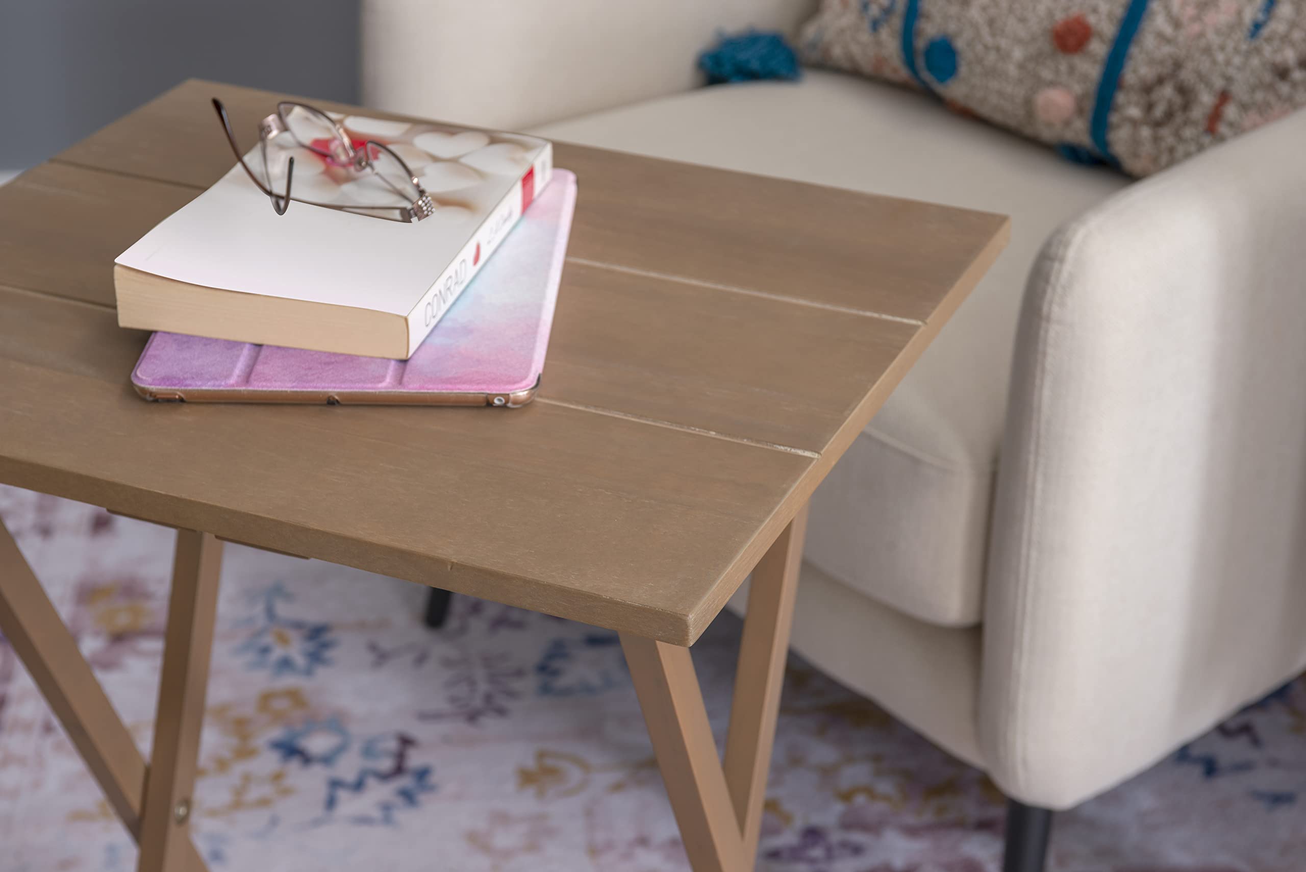 Linon Acacia Grace Tray Table Set in Driftwood Finish - Side Table with Storage Tray for Living Room, Bedroom, or Patio Decor