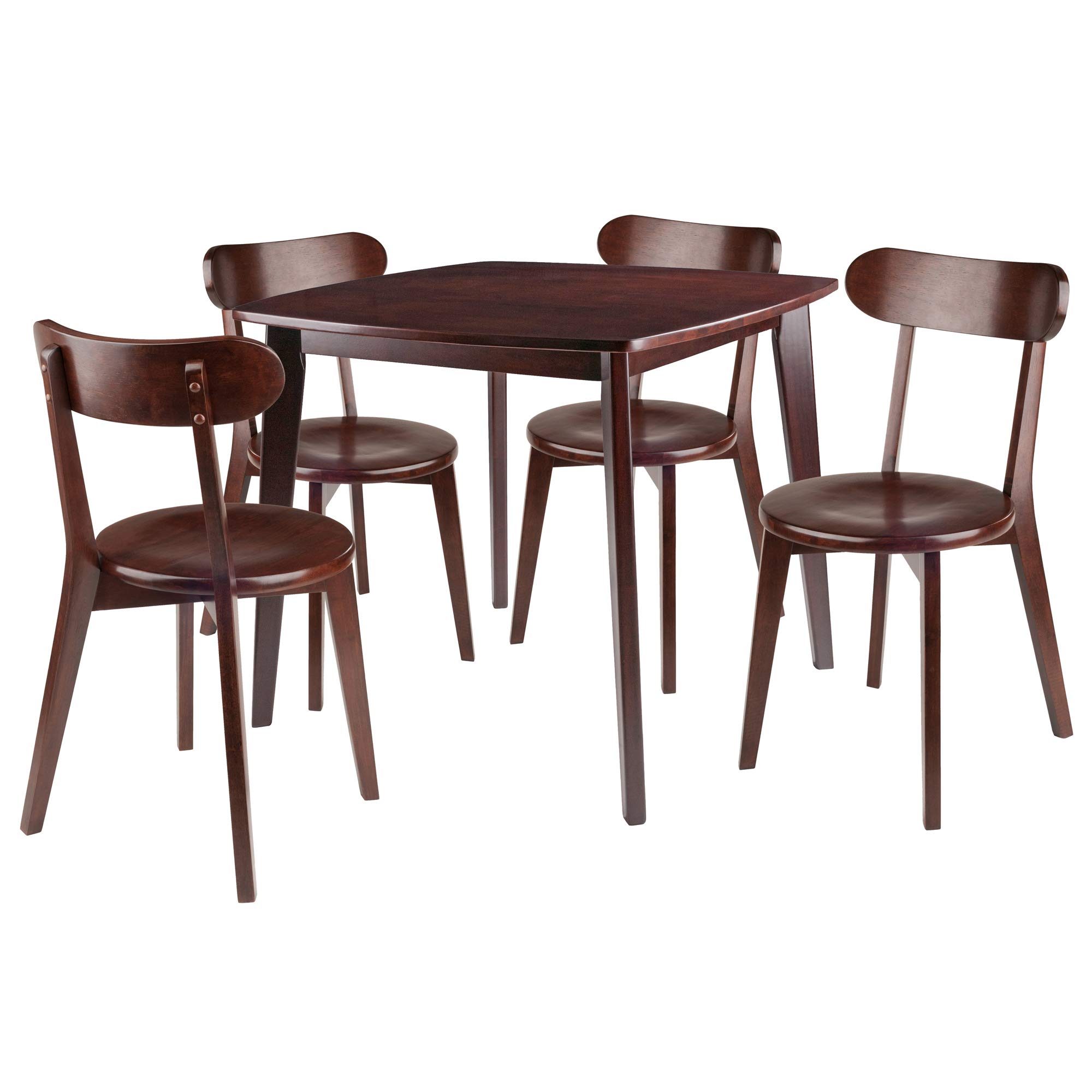 Winsome Wood Pauline 5-Piece Dining Table Set with 4 Chairs - Walnut Finish for Kitchen, Breakfast Nook or Small Space Dining