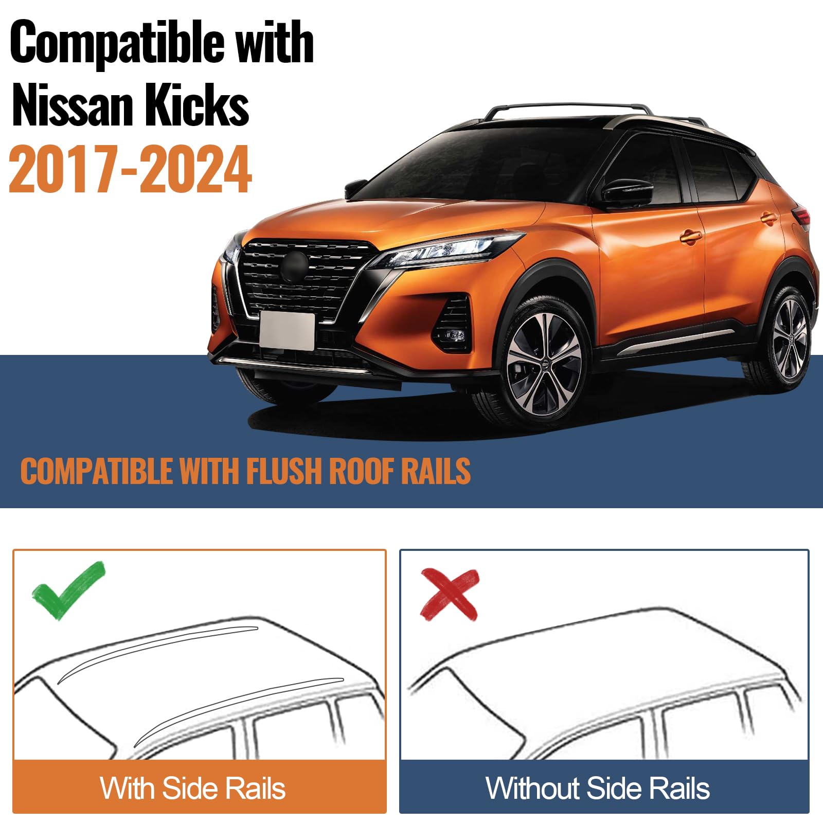 Heavy Duty 220lb Roof Rack Cross Bars for Nissan Kicks (2017-2025) | Universal Roof Rail Crossbar System for Luggage, Kayak, Canoe, Bike & Sports Gear | Perfect for Road Trips, Camping & Outdoor Adventures